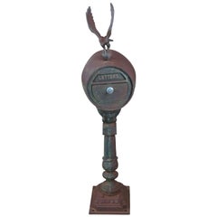 Vintage Cast Iron Free Standing Barrel Shaped Mailbox with Eagle Finial Locking