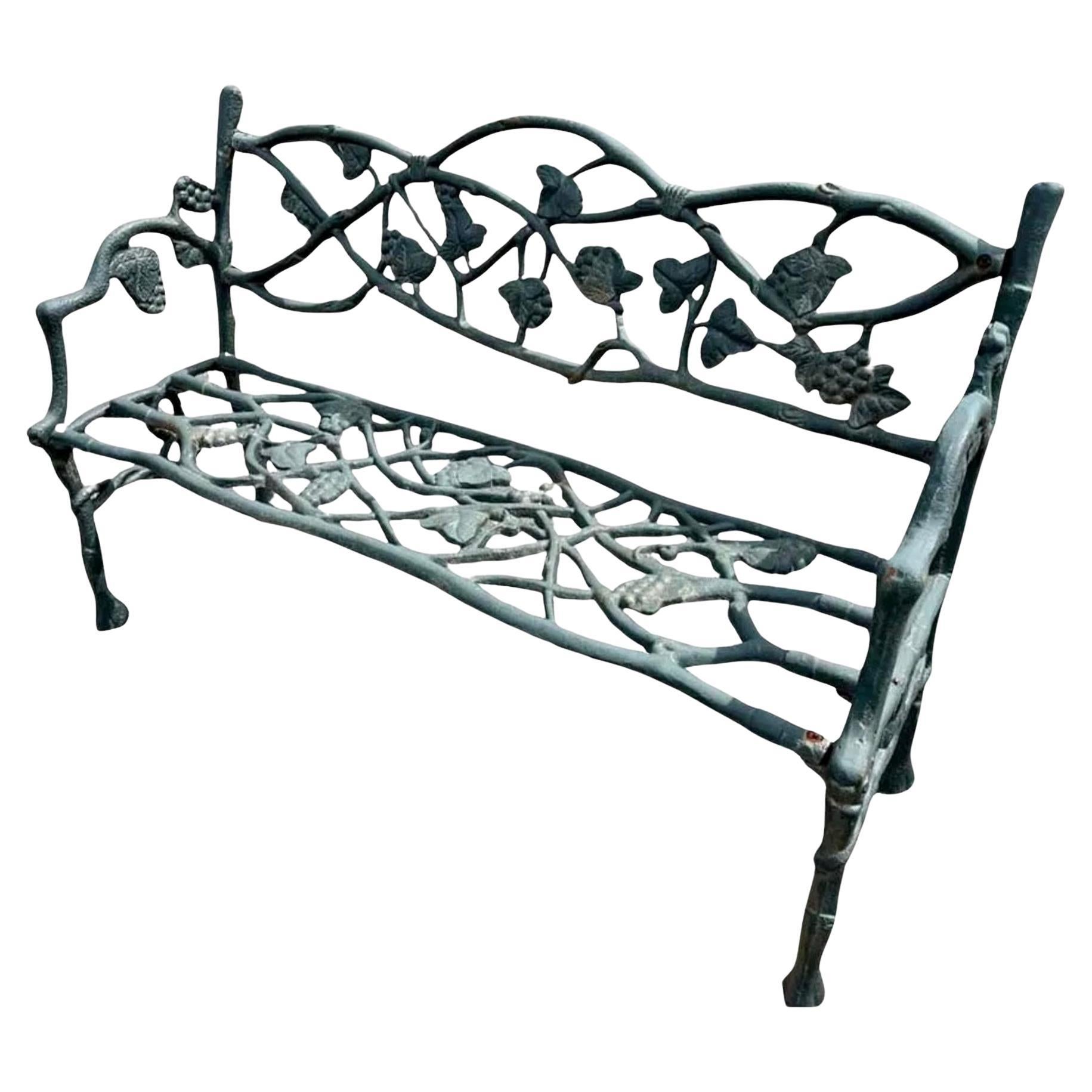 Vintage Cast Iron Garden Bench with Floral and Root Designs