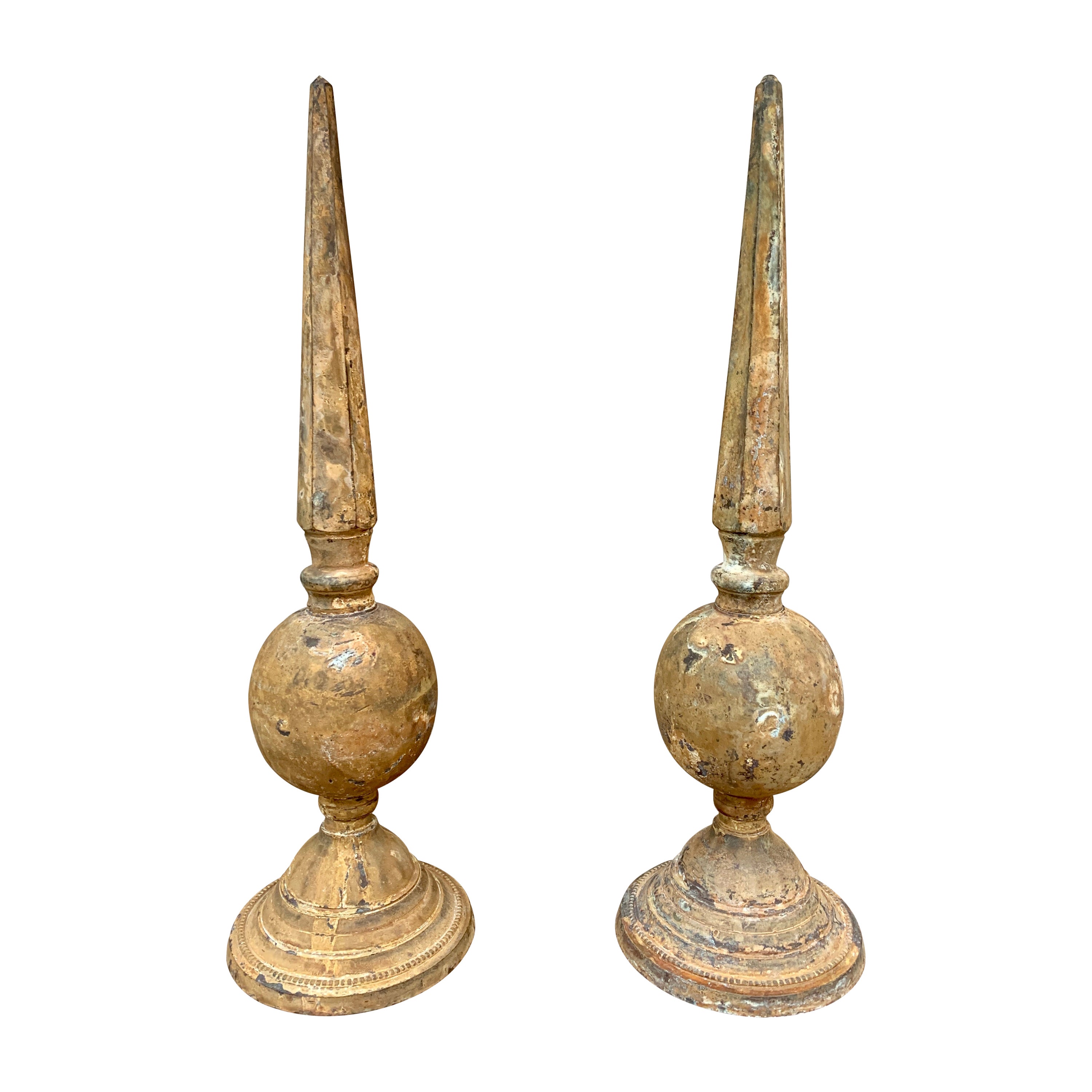 Vintage Cast Iron Garden Finials, Pair