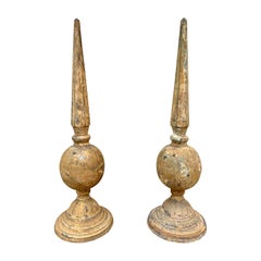 Vintage Cast Iron Garden Finials, Pair