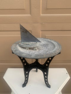 Vintage Cast Iron Garden Nautical Sundial with Sail Boat "Tempus Fugit" on Stand