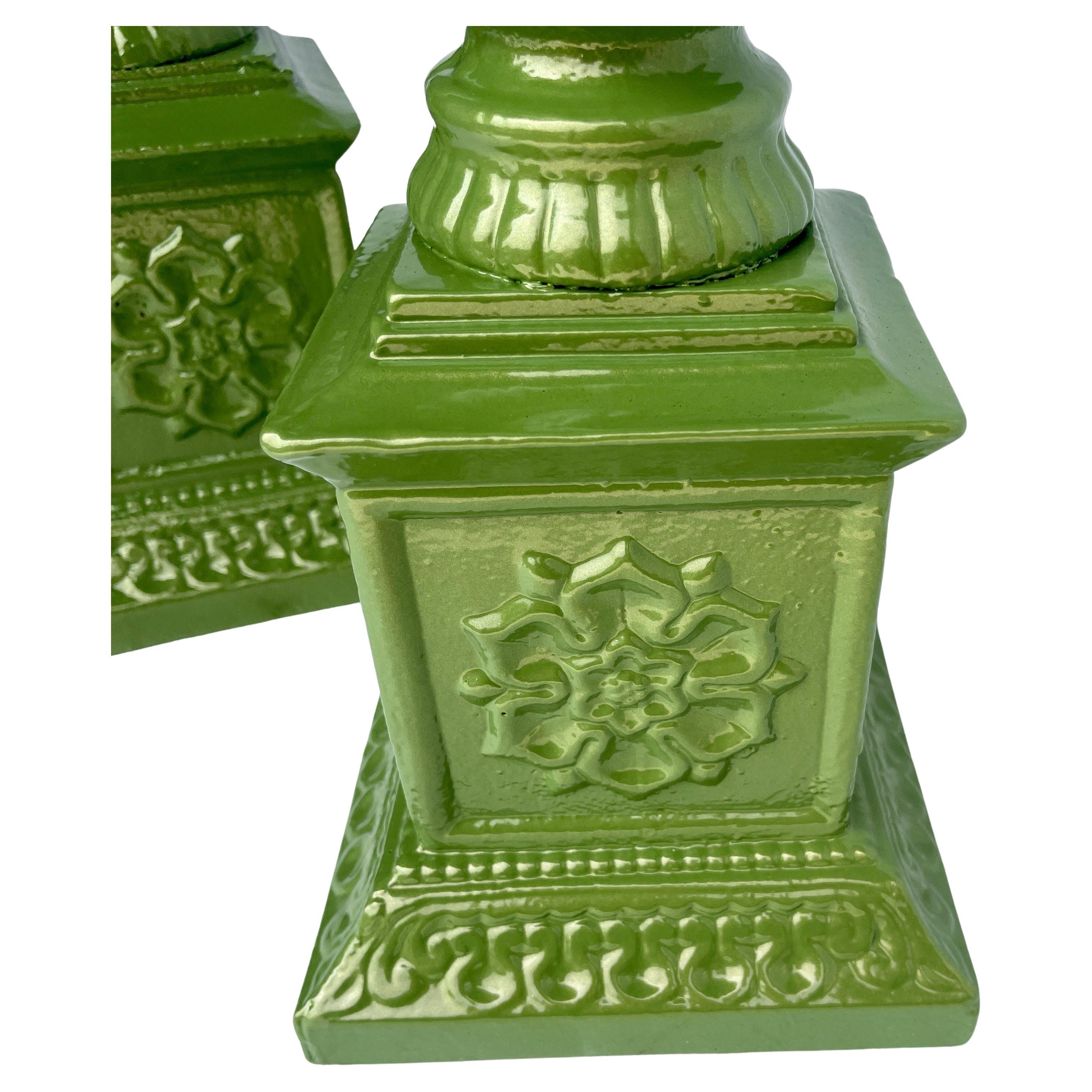 Vintage Cast Iron Green Floor Table Candle Holders, Powder-Coated  For Sale 8