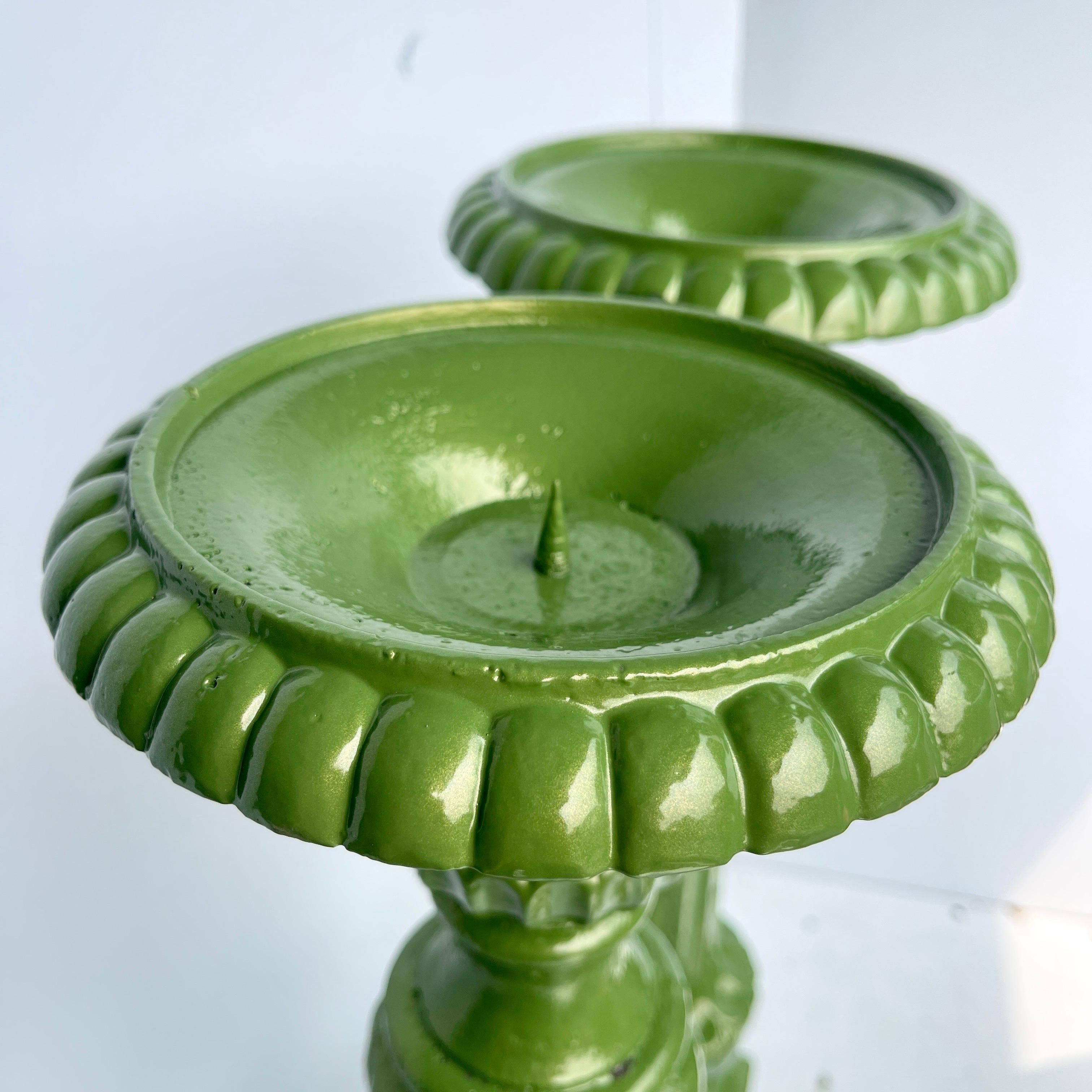 Vintage Cast Iron Green Floor Table Candle Holders, Powder-Coated  For Sale 9