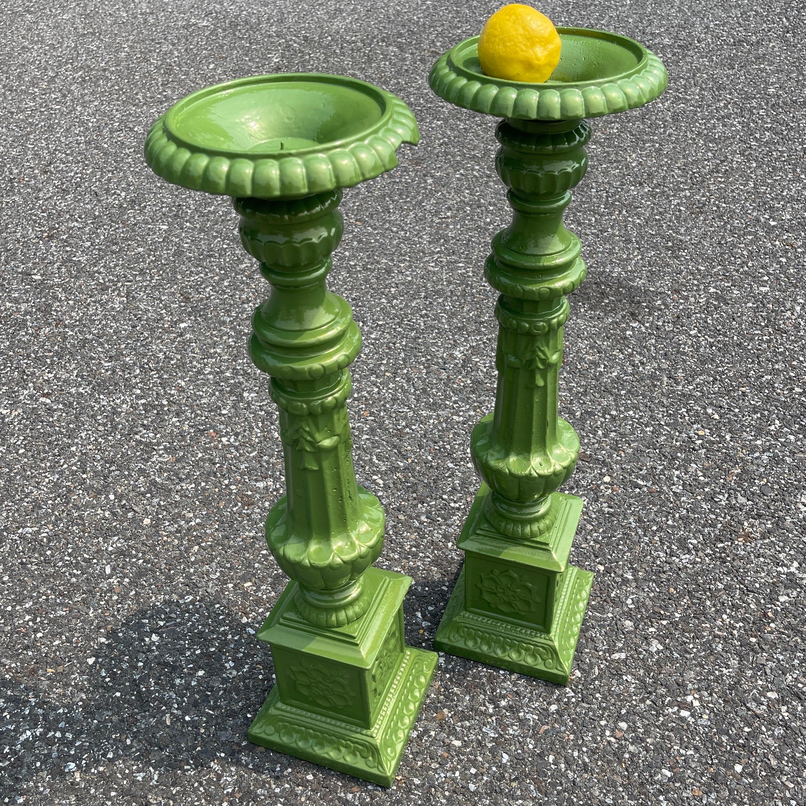Vintage Cast Iron Green Floor Table Candle Holders, Powder-Coated  For Sale 10