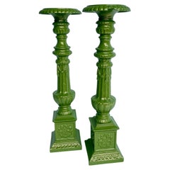 Portavelas vintage de hierro fundido verde de sobremesa