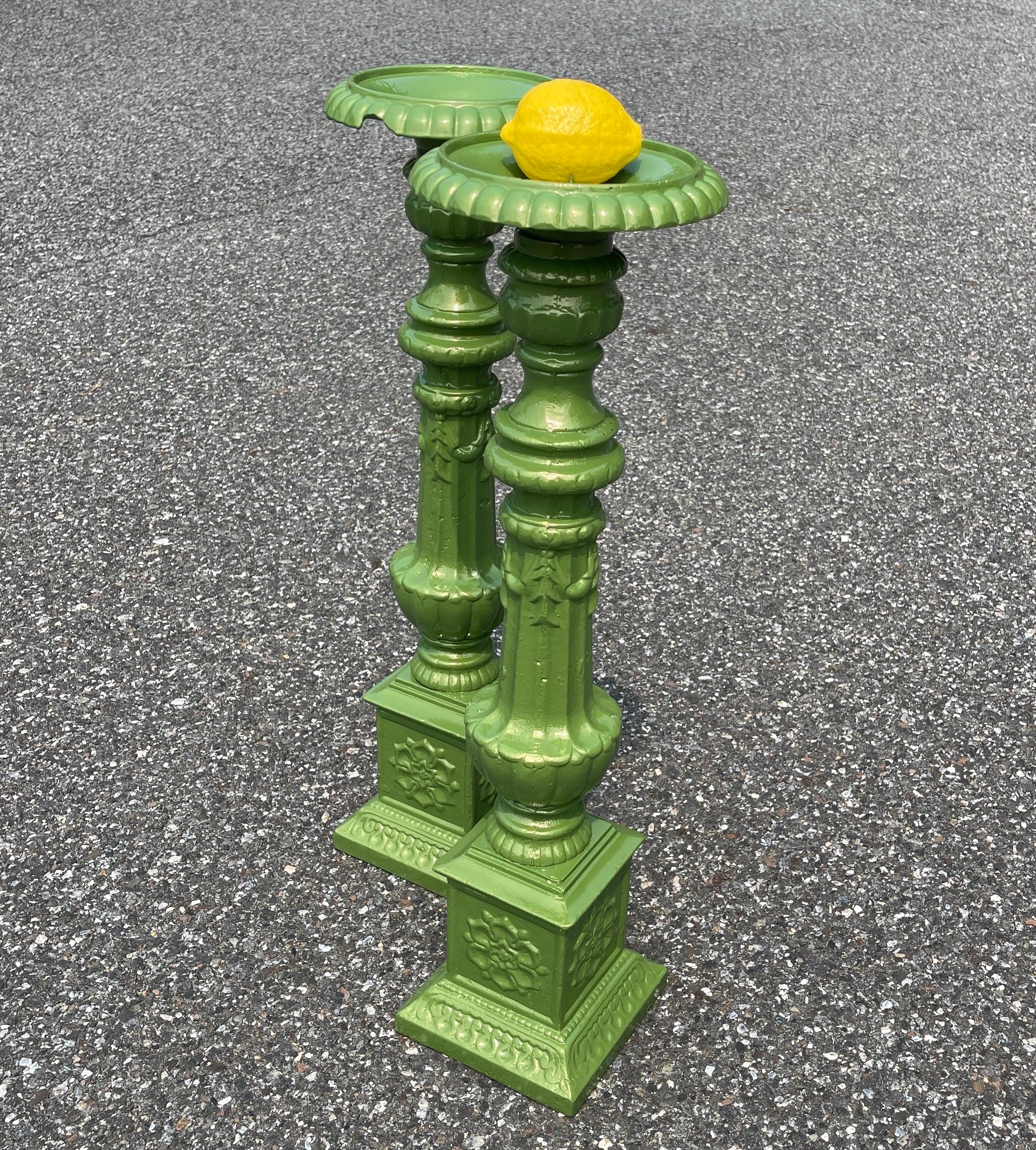 Vintage Cast Iron Green Floor Table Candle Holders, Powder-Coated  For Sale 15