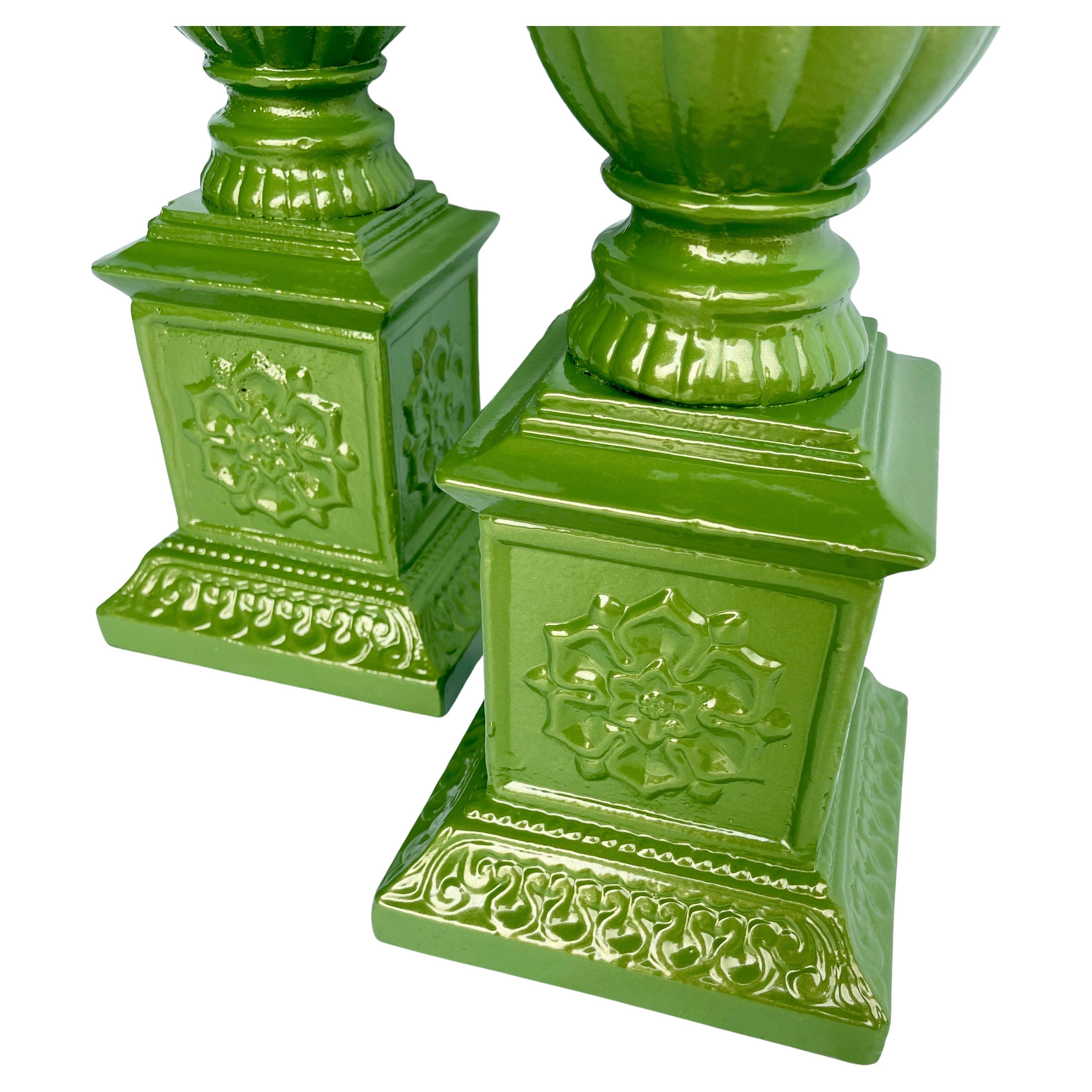 Vintage Cast Iron Green Floor Table Candle Holders, Powder-Coated  For Sale 1