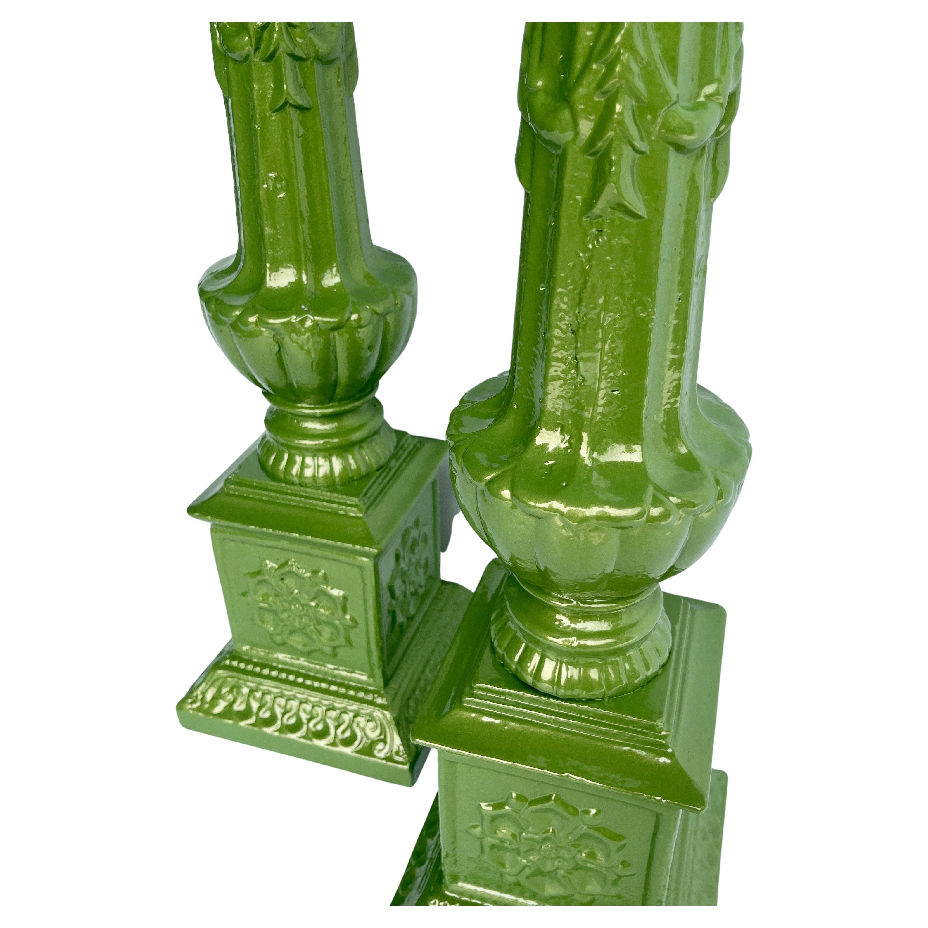 Vintage Cast Iron Green Floor Table Candle Holders, Powder-Coated  For Sale 3