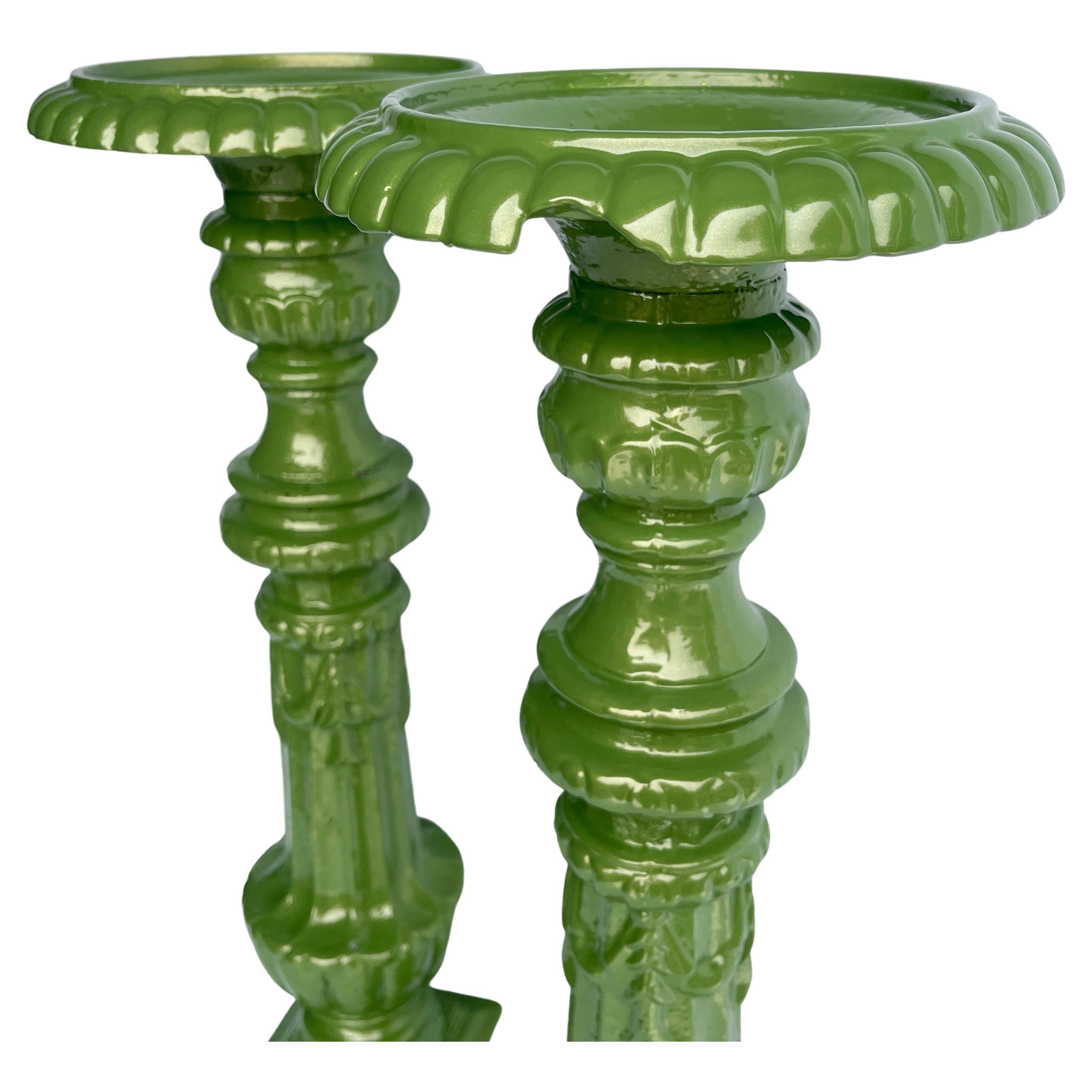 Vintage Cast Iron Green Floor Table Candle Holders, Powder-Coated  For Sale 2