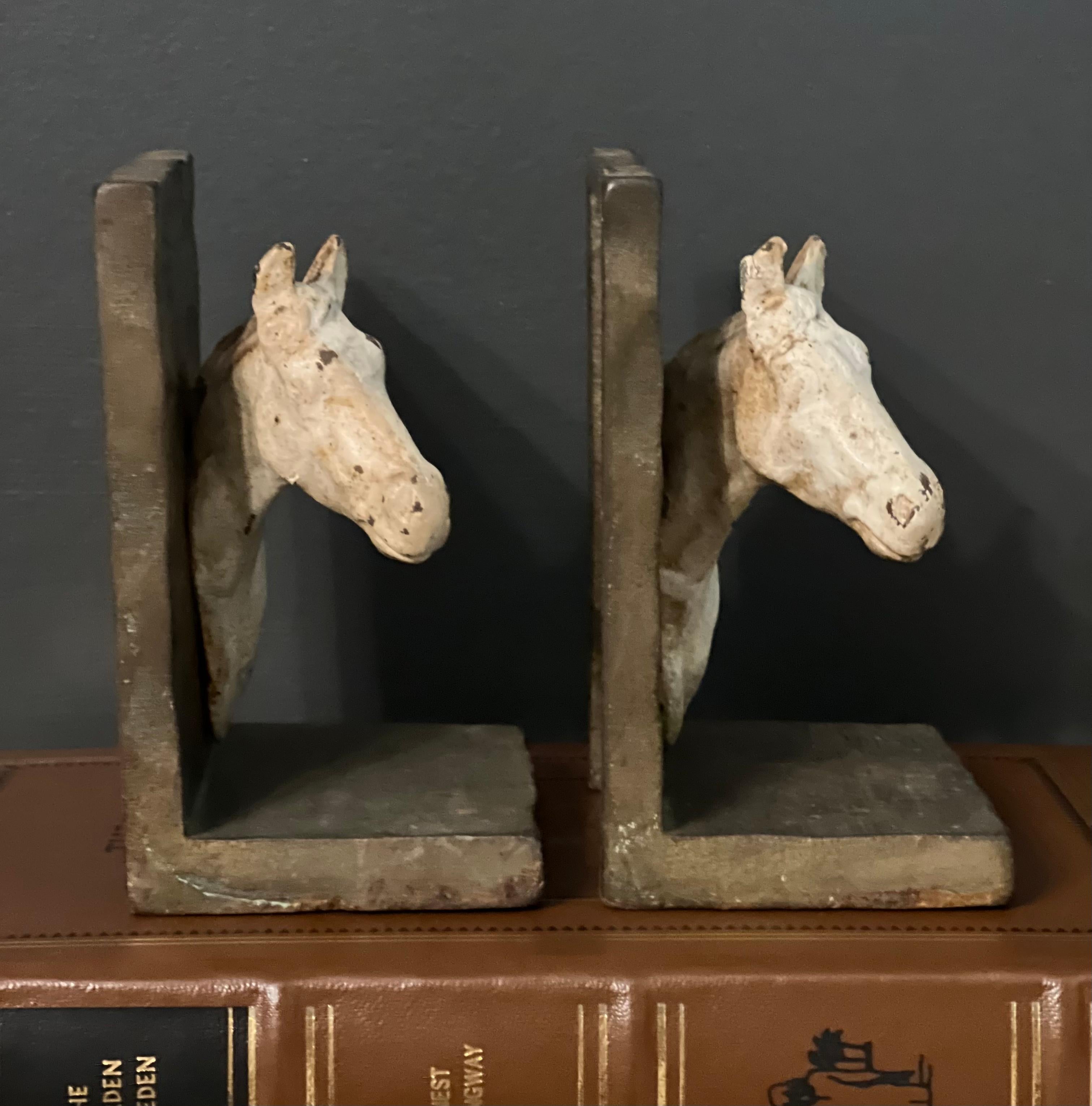 Rustic Vintage Cast Iron Horse Head Bookends For Sale