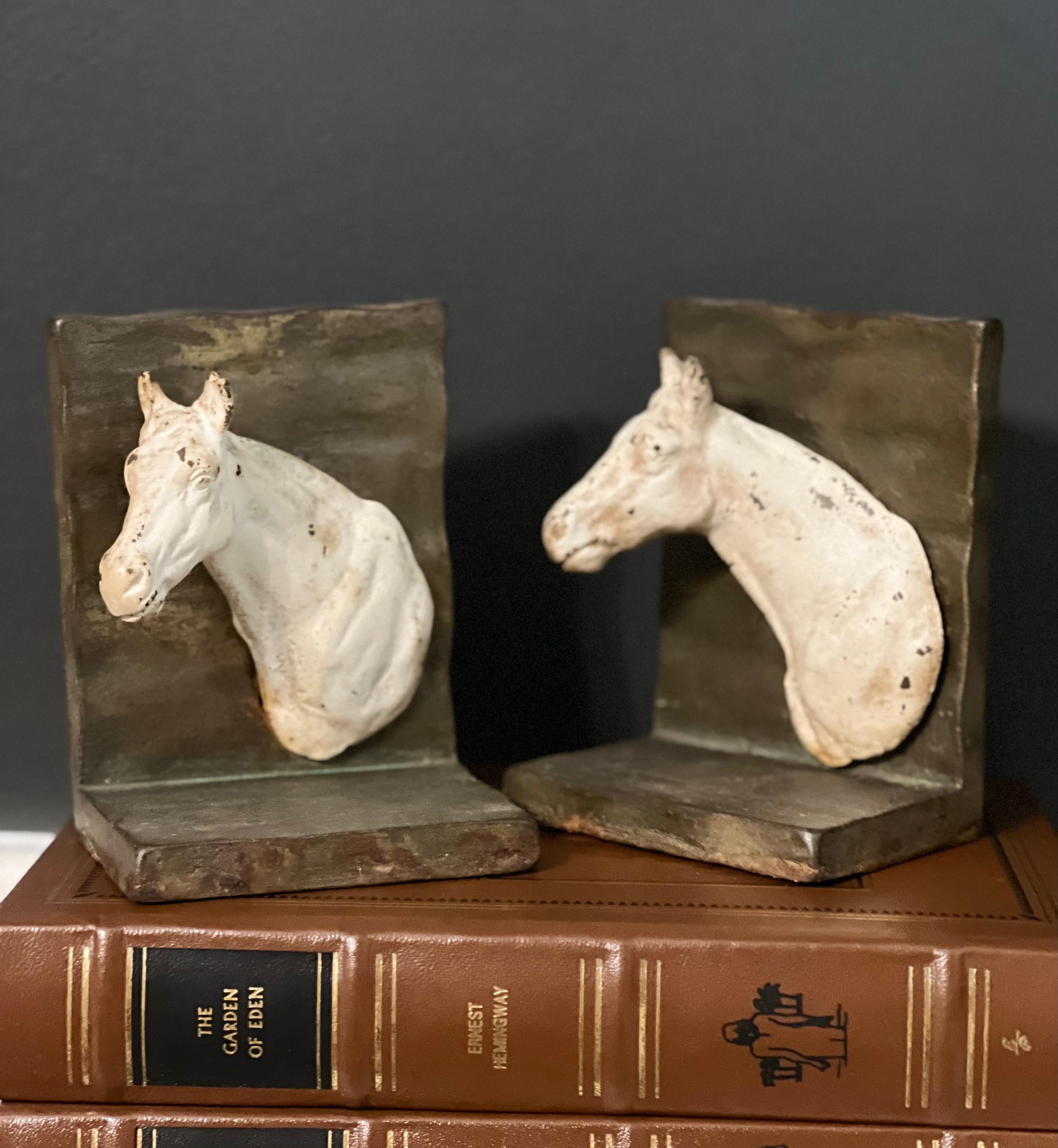 Unknown Vintage Cast Iron Horse Head Bookends For Sale