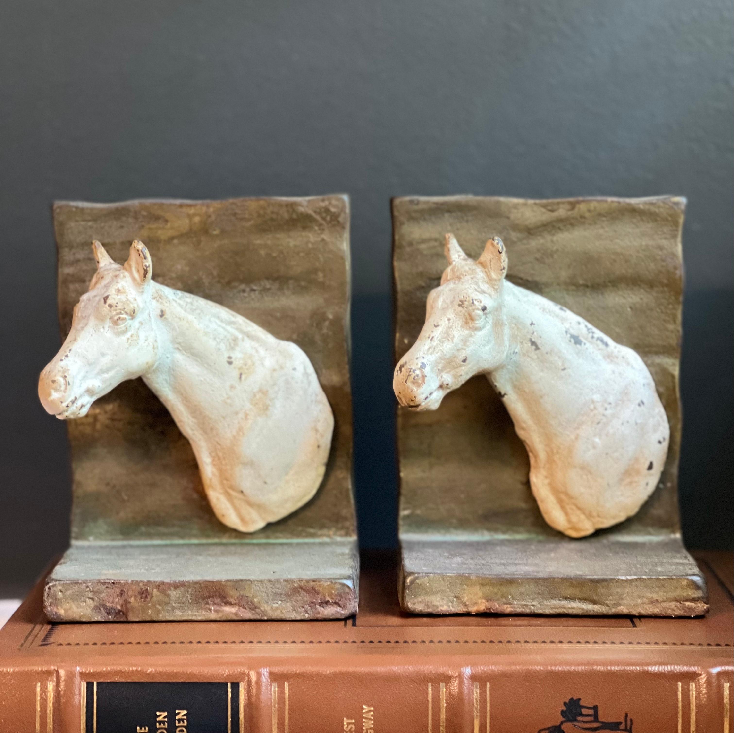 Mid-20th Century Vintage Cast Iron Horse Head Bookends For Sale