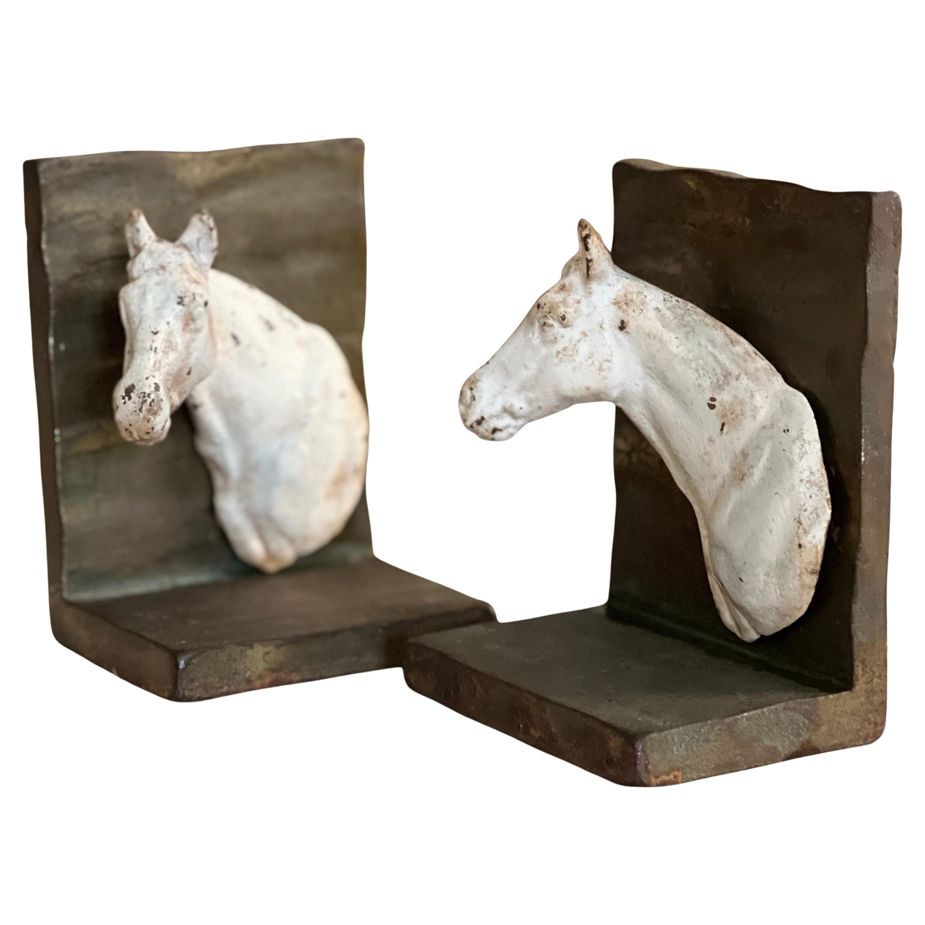 Vintage Cast Iron Horse Head Bookends For Sale