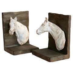 Sujetalibros vintage de hierro fundido con cabeza de caballo