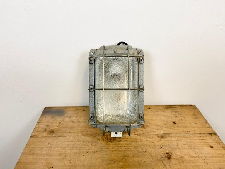 Polish Vintage Cast Iron Industrial Wall Lamp, 1960s For Sale