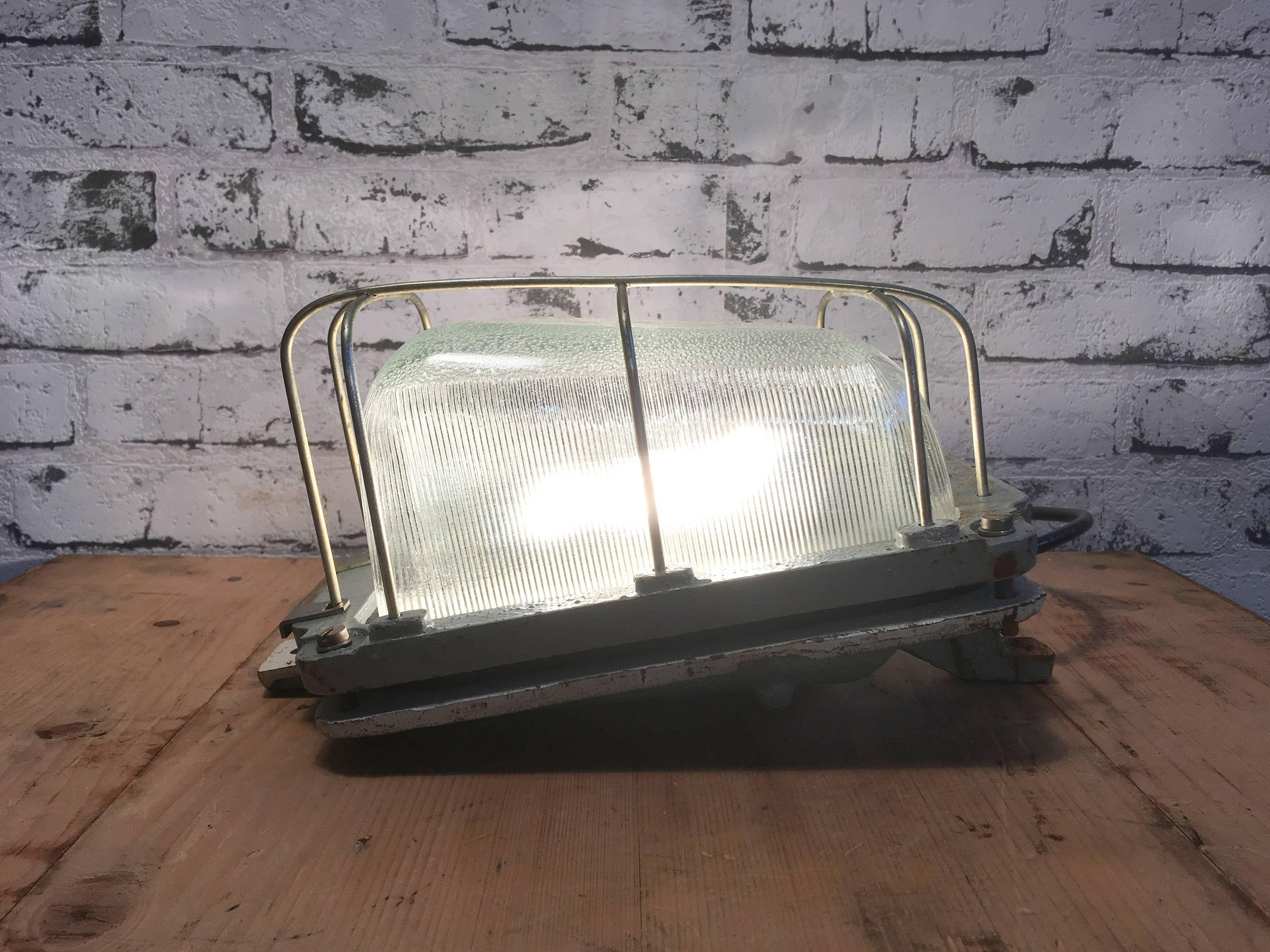 Glass Vintage Cast Iron Industrial Wall Lamp, 1960s