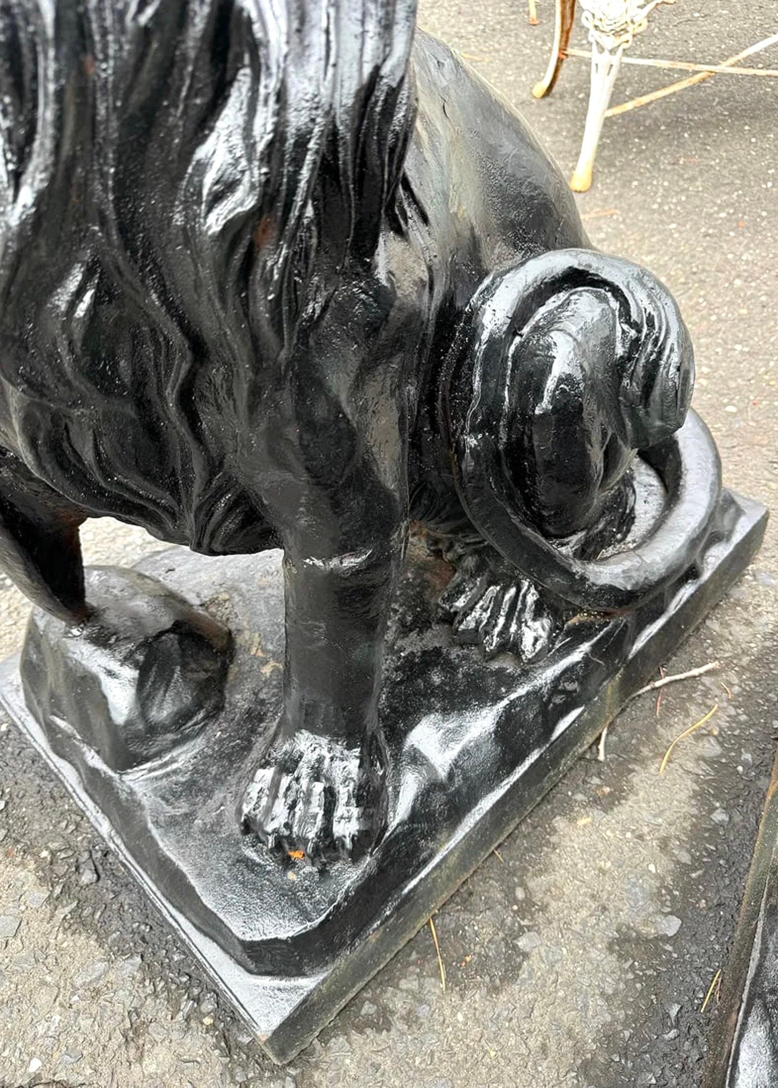 Unknown Vintage Cast Iron Lion Statues For Sale
