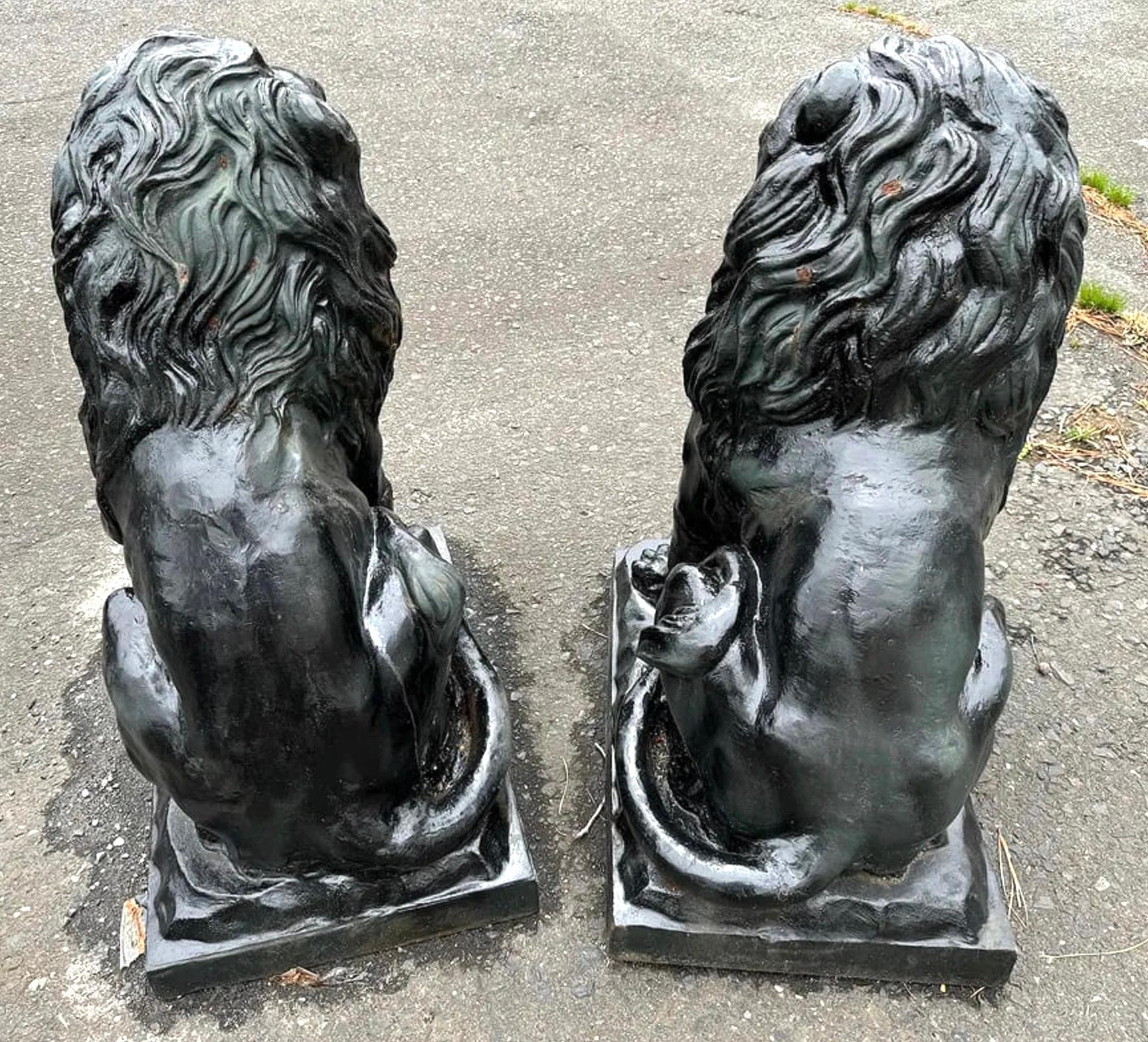 20th Century Vintage Cast Iron Lion Statues For Sale