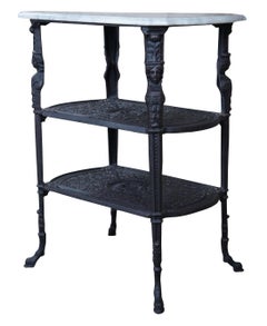 Vintage Cast Iron Marble 3 Tier Egyptian Revival Caryatid Parlor Side Table