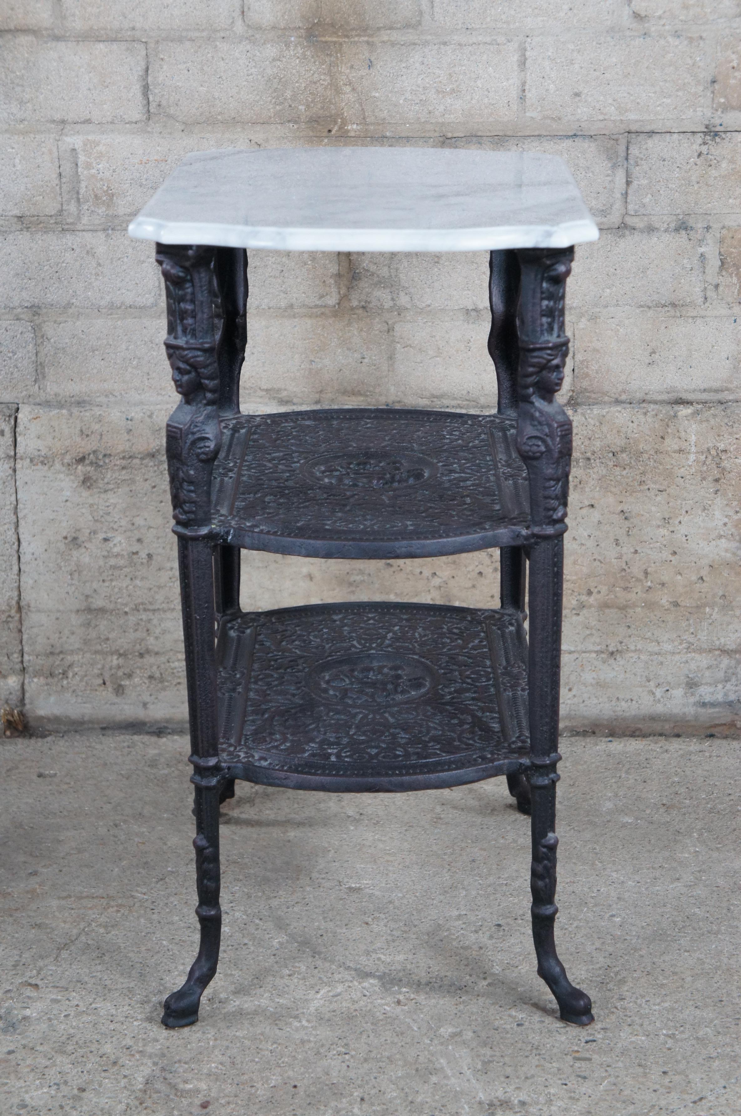 Vintage Cast Iron Marble 3 Tier Egyptian Revival Caryatid Parlor Side Table  5