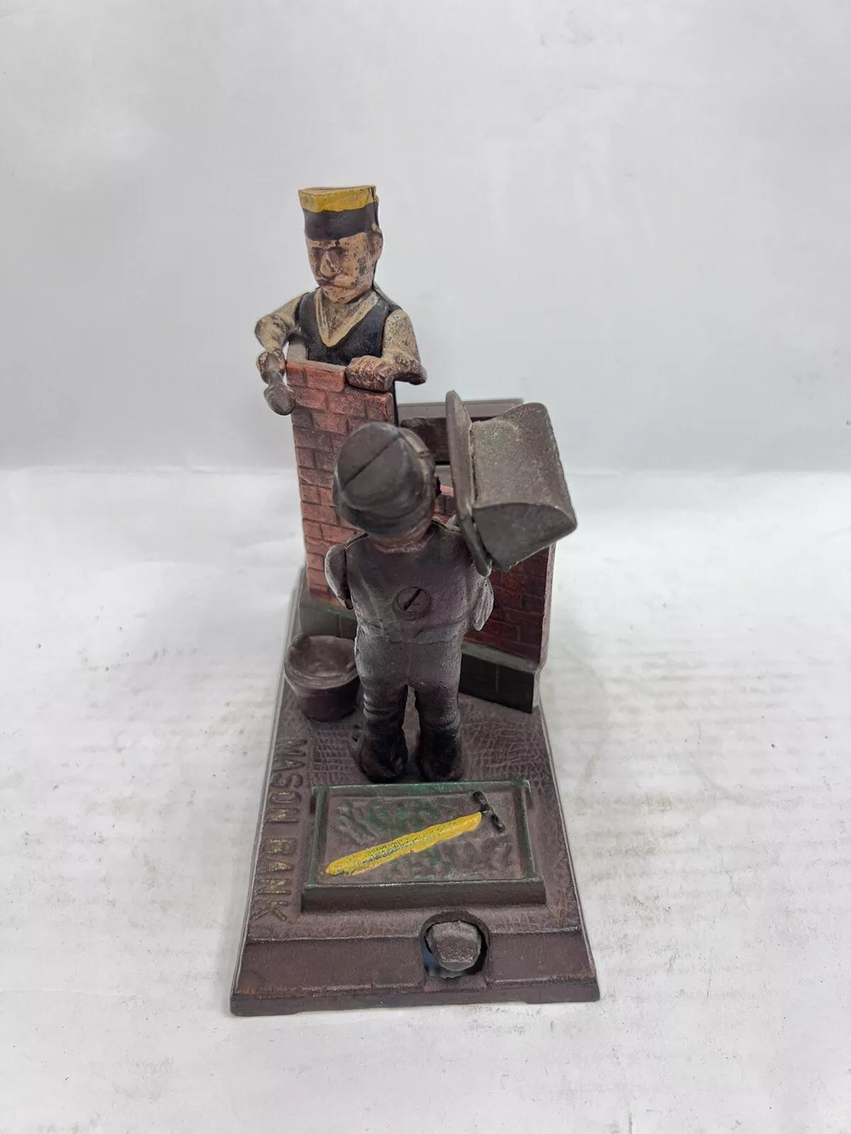 Art Deco Vintage Cast Iron Mason and Hod Carrier Bank Coin Piggy Bank Taiwan Reproduction For Sale