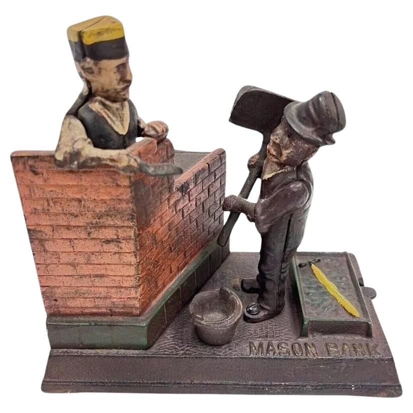 Vintage Gusseisen Mason und Hod Carrier Bank Münze Piggy Bank Taiwan Reproduktion aus Gusseisen