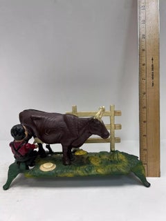 Vintage Cast Iron Mechanical Bank Book of Knowledge Kicking Milking Cow