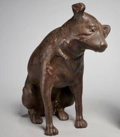 Vintage Cast Iron Model of Nipper Style Terrier with Tilted Head and Lifted Ear