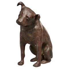 Vintage Cast Iron Model of Nipper Style Terrier with Tilted Head and Lifted Ear