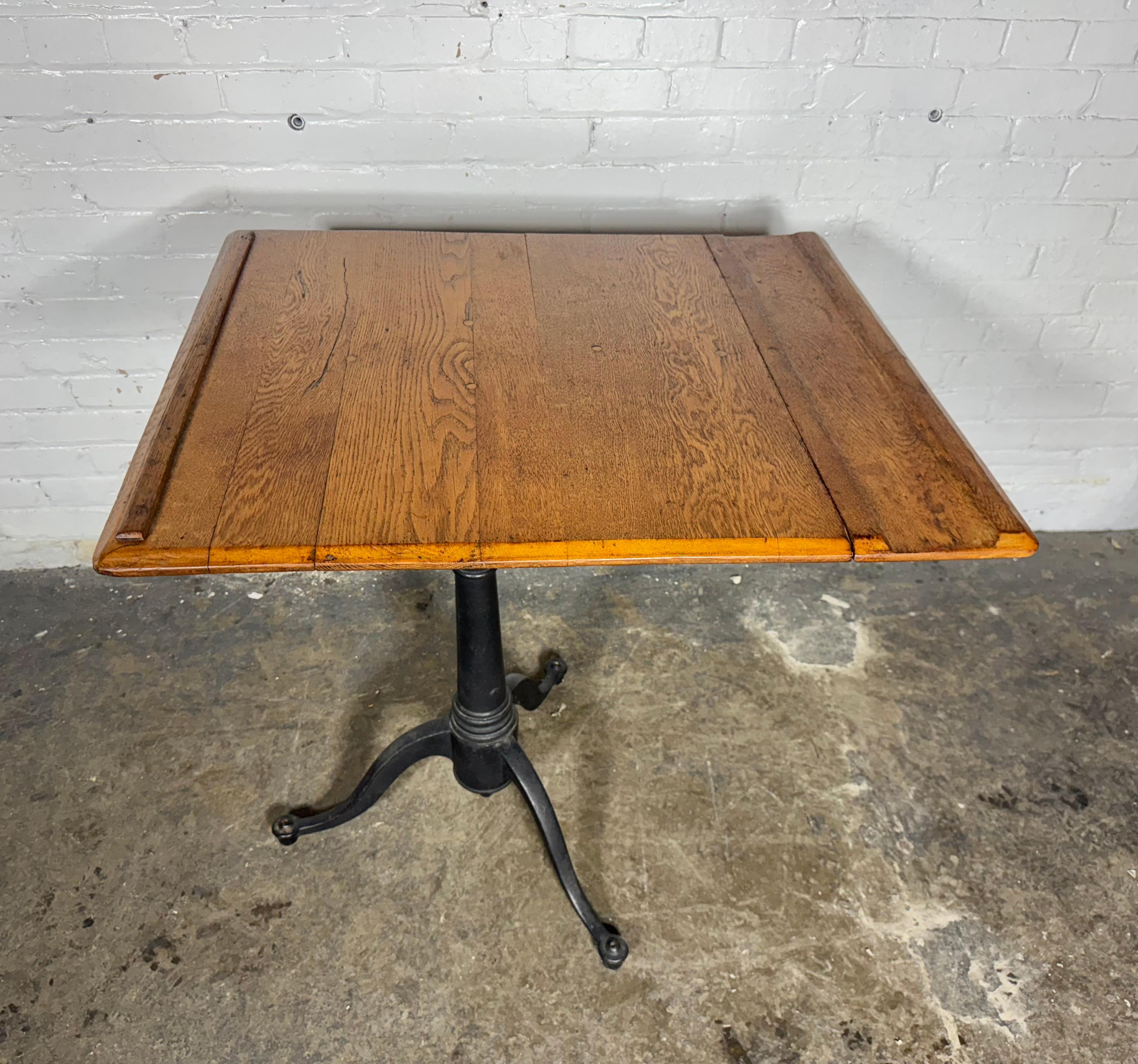 Vintage Cast Iron & Oak  Articulating Tripod Base Drafting Table , TILT / SWIVEL 5