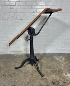 Vintage Cast Iron & Oak  Articulating Tripod Base Drafting Table , TILT / SWIVEL