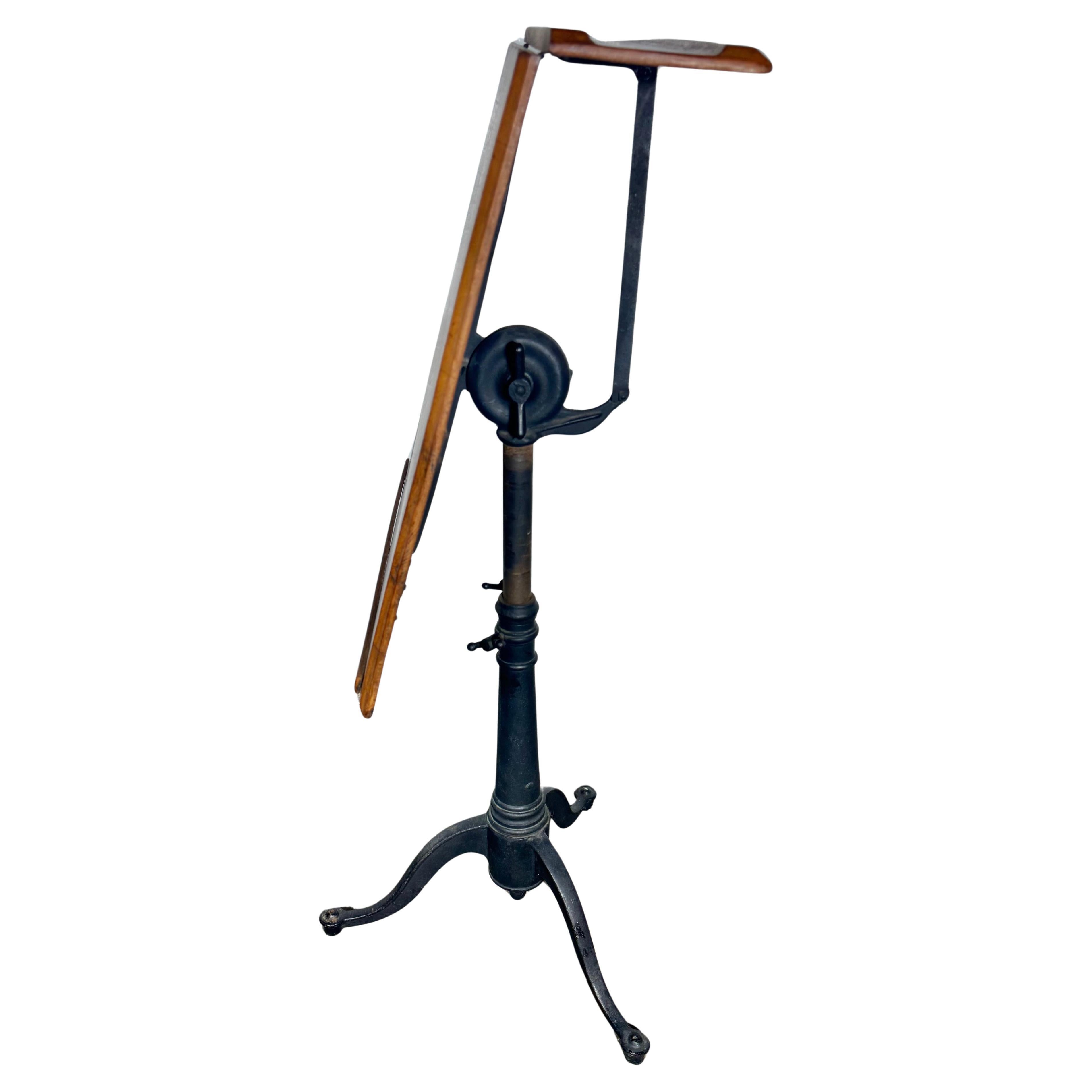 Industrial Vintage Cast Iron & Oak  Articulating Tripod Base Drafting Table , TILT / SWIVEL