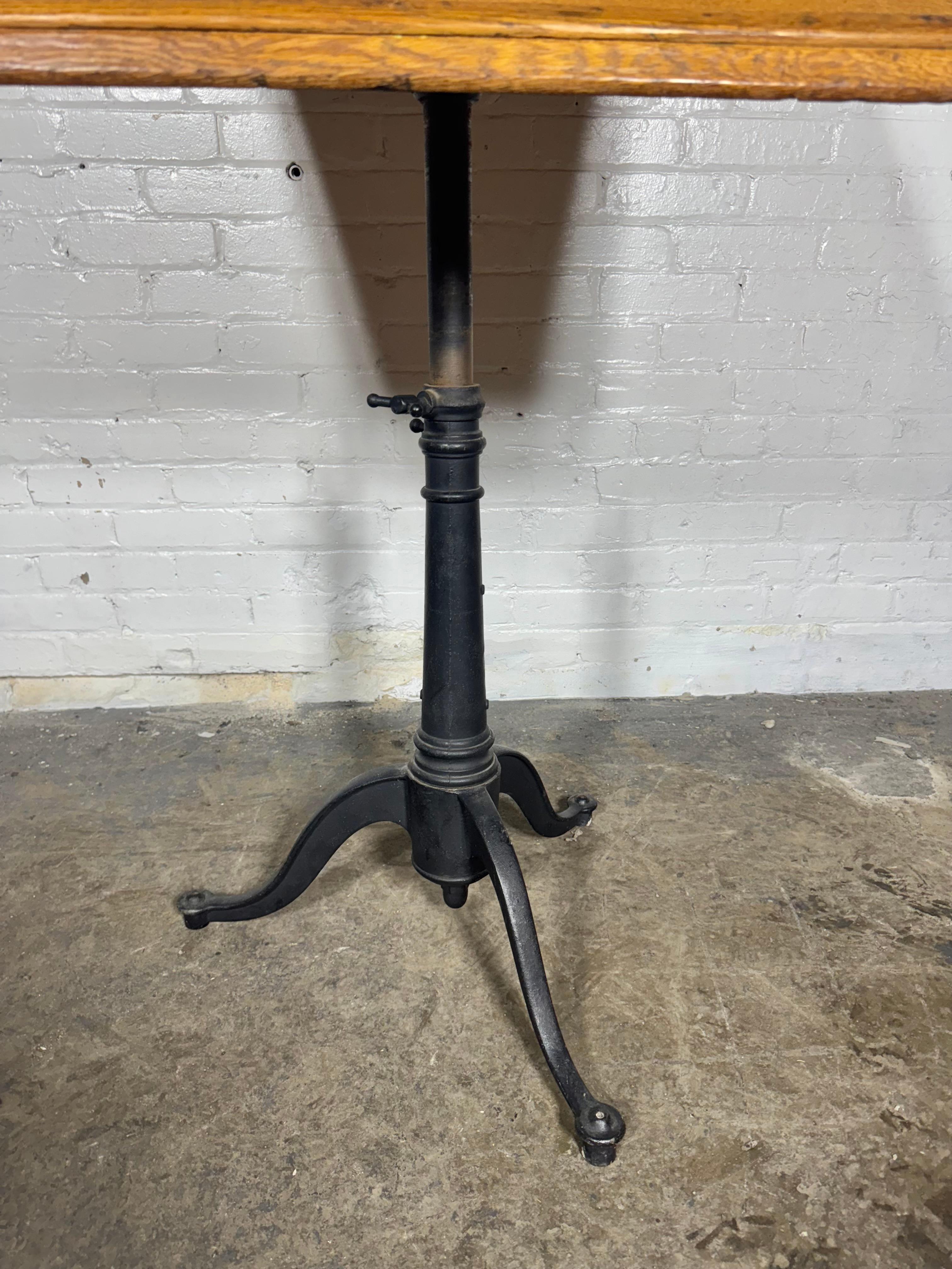 American Vintage Cast Iron & Oak  Articulating Tripod Base Drafting Table , TILT / SWIVEL