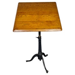 Vintage Cast Iron & Oak  Articulating Tripod Base Drafting Table , TILT / SWIVEL