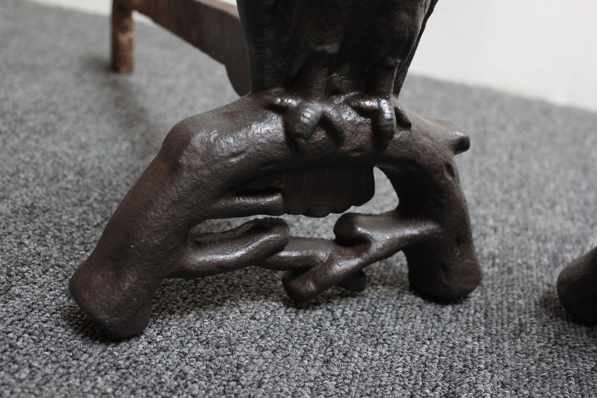 Vintage Cast Iron Owl Andirons with Glass Eyes 1