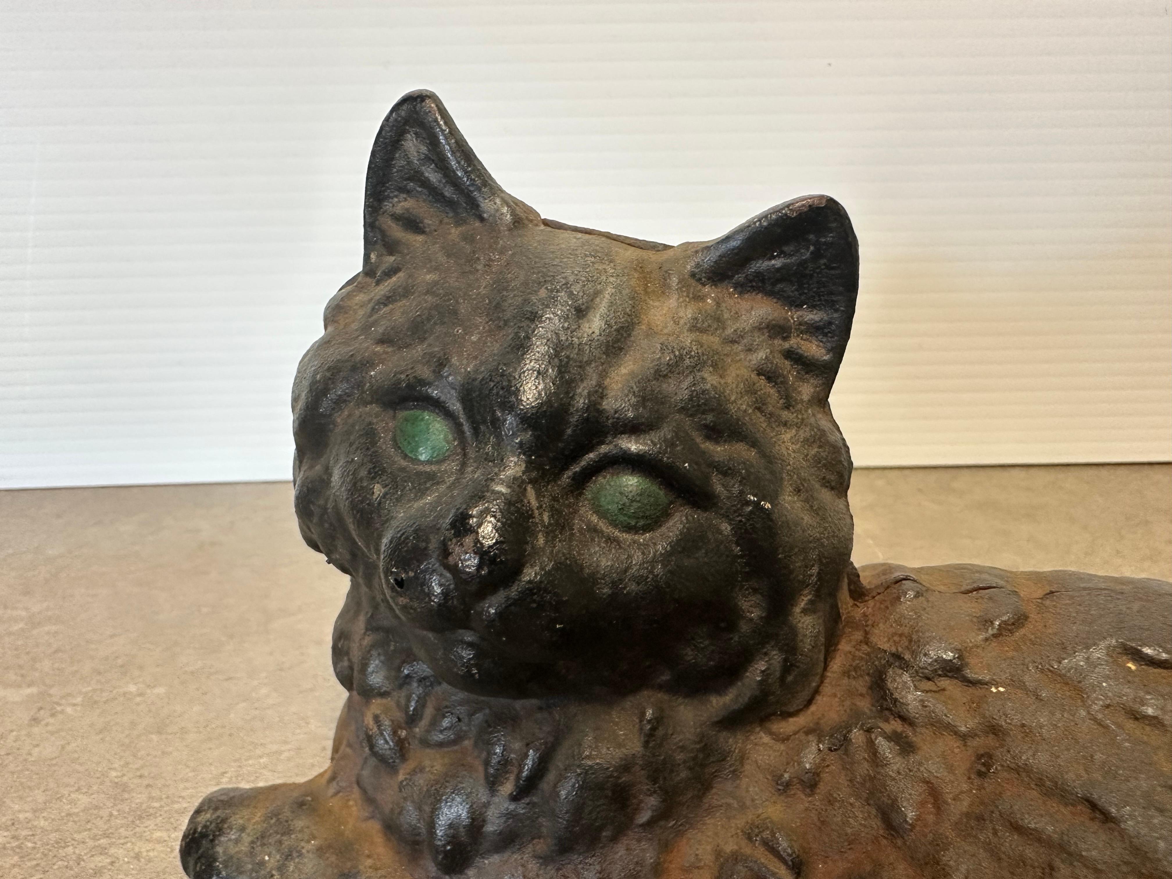 Fermaporta / Scultura d'epoca in ghisa patinata Greene & Greene, gatto nero, di Hubley in vendita 6