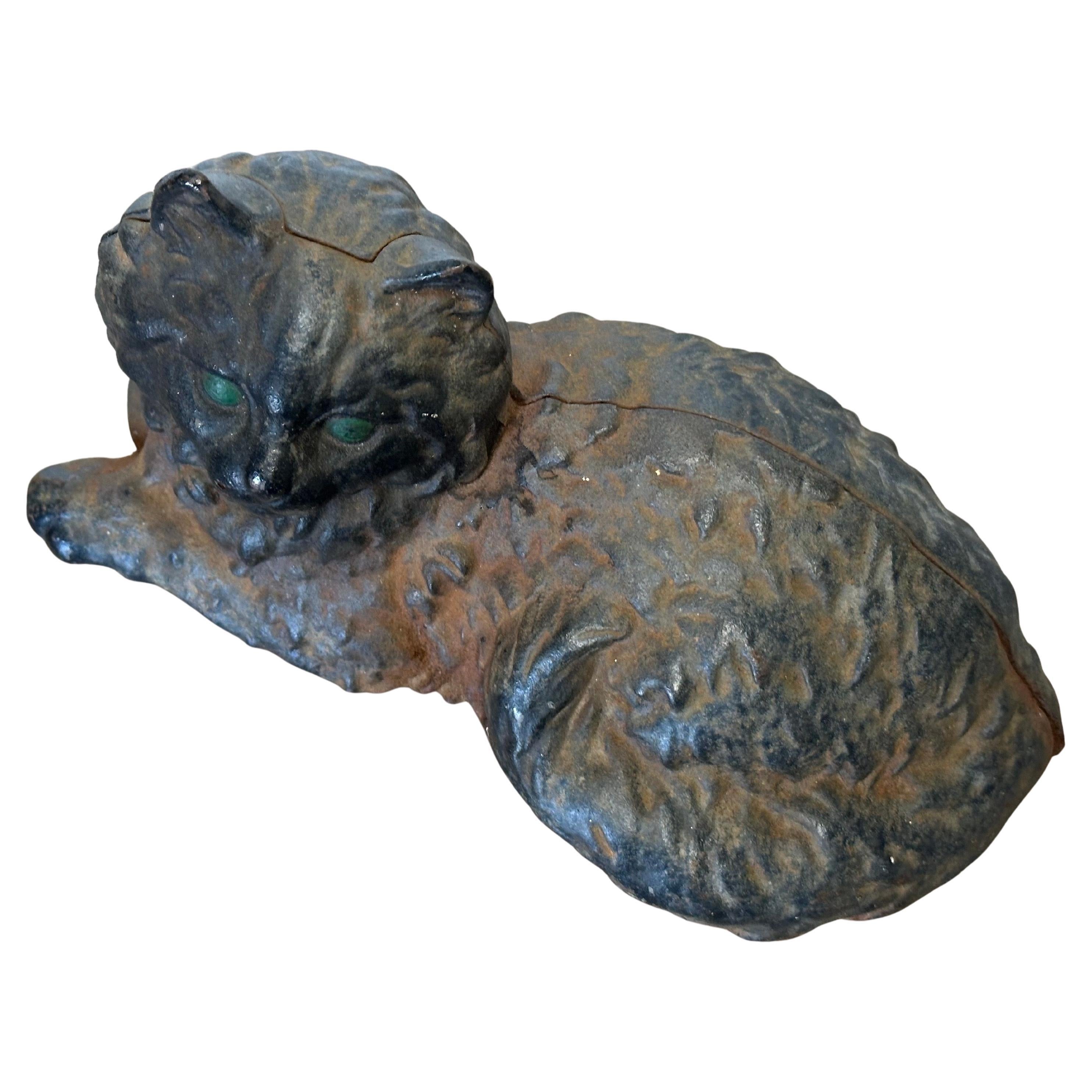 Fermaporta / Scultura d'epoca in ghisa patinata Greene & Greene, gatto nero, di Hubley in vendita 8