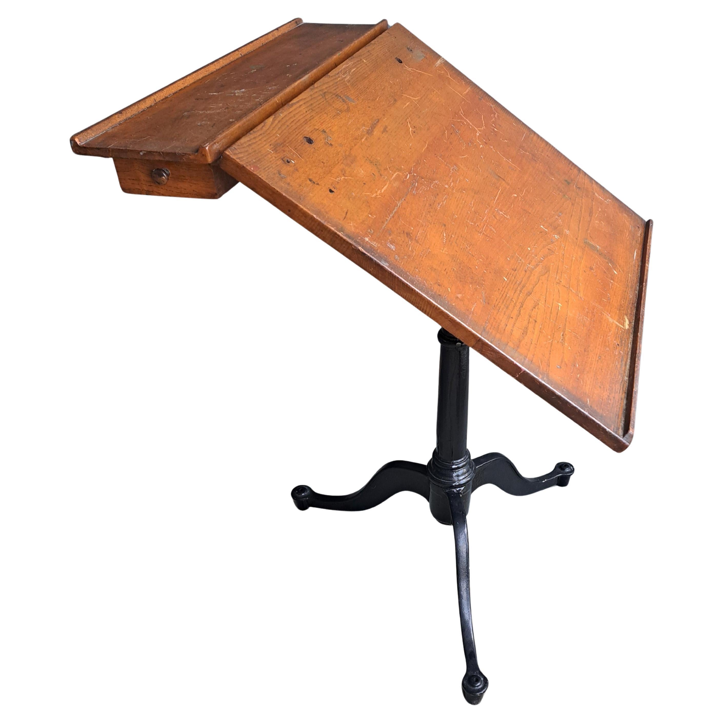 Table à dessin vintage en fonte à piédestal