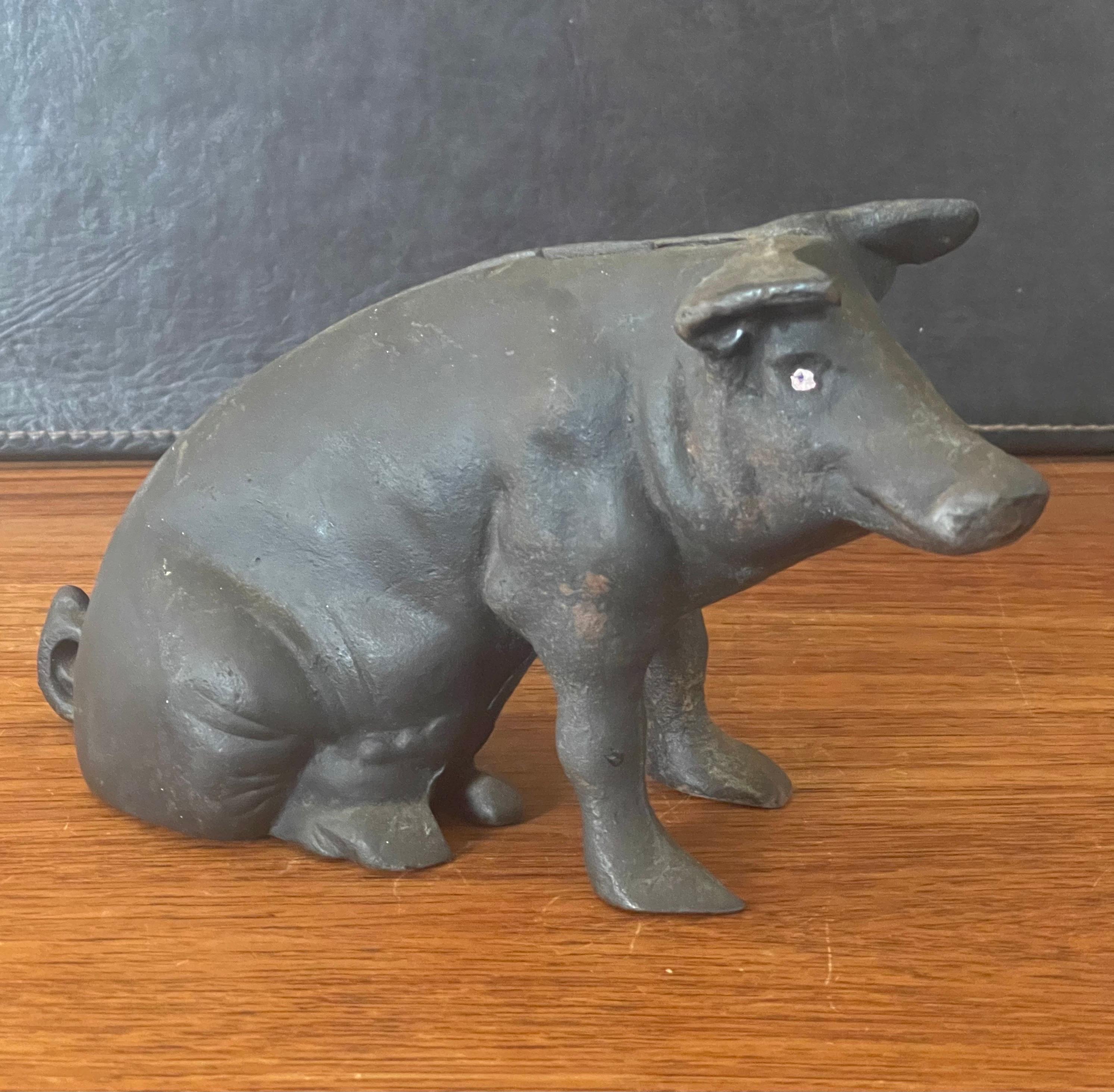 New Vintage Antique Cast Iron Coin Bank Figurine Painted Black & White Pig 04616 