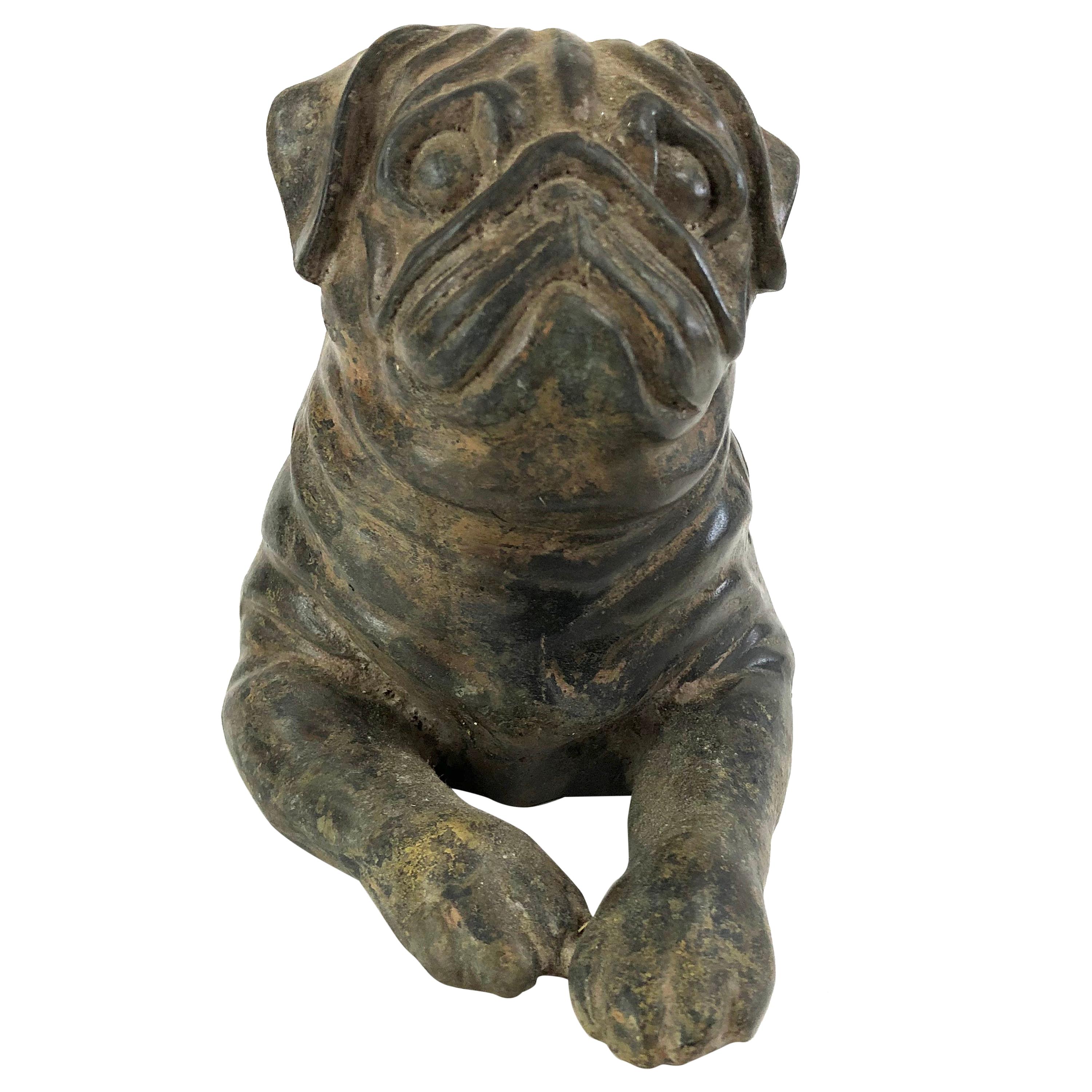 Vintage Cast Iron Pug Dog Sculpture