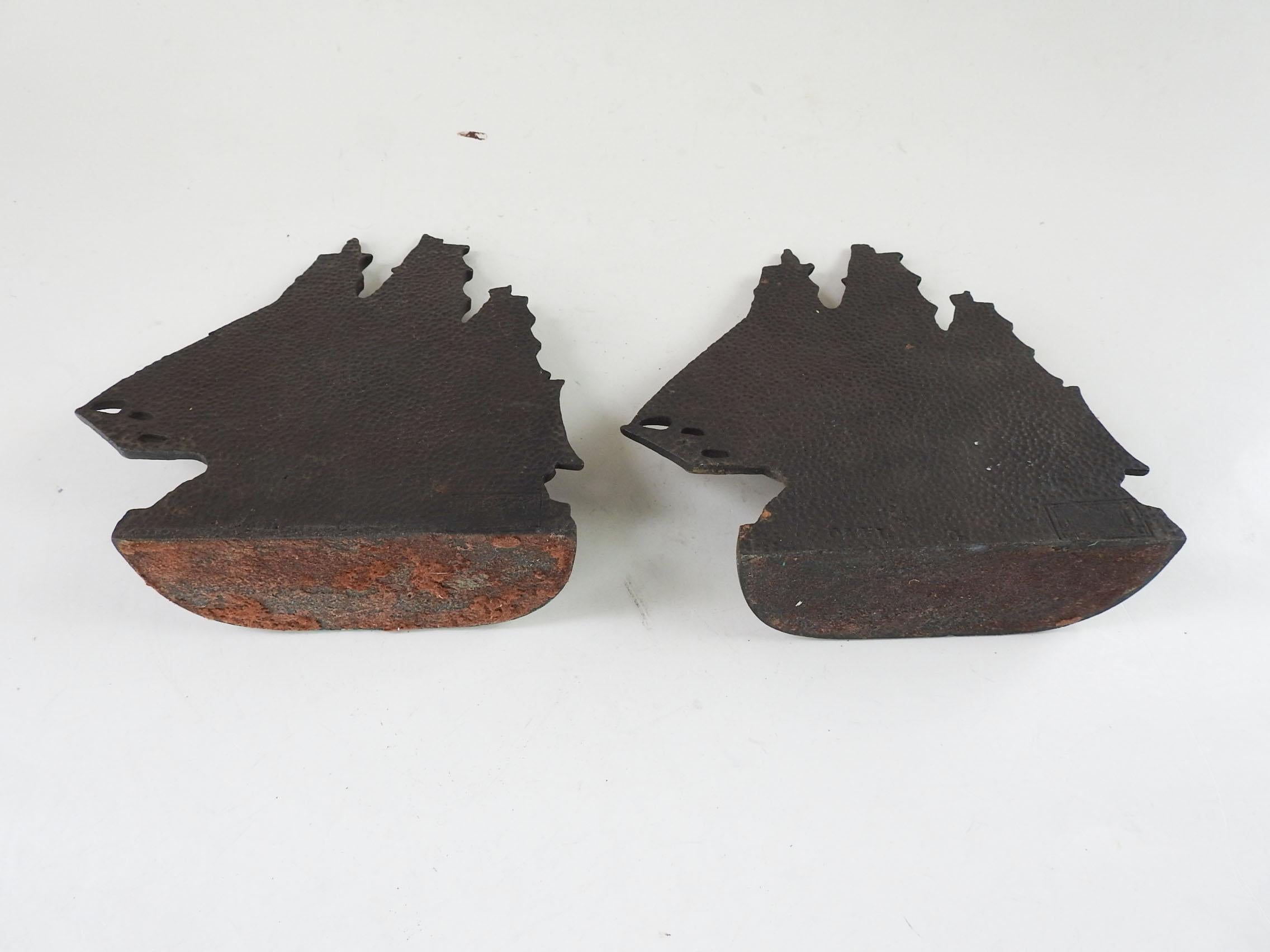 North American Vintage Cast Iron Sailing Ship Bookends For Sale