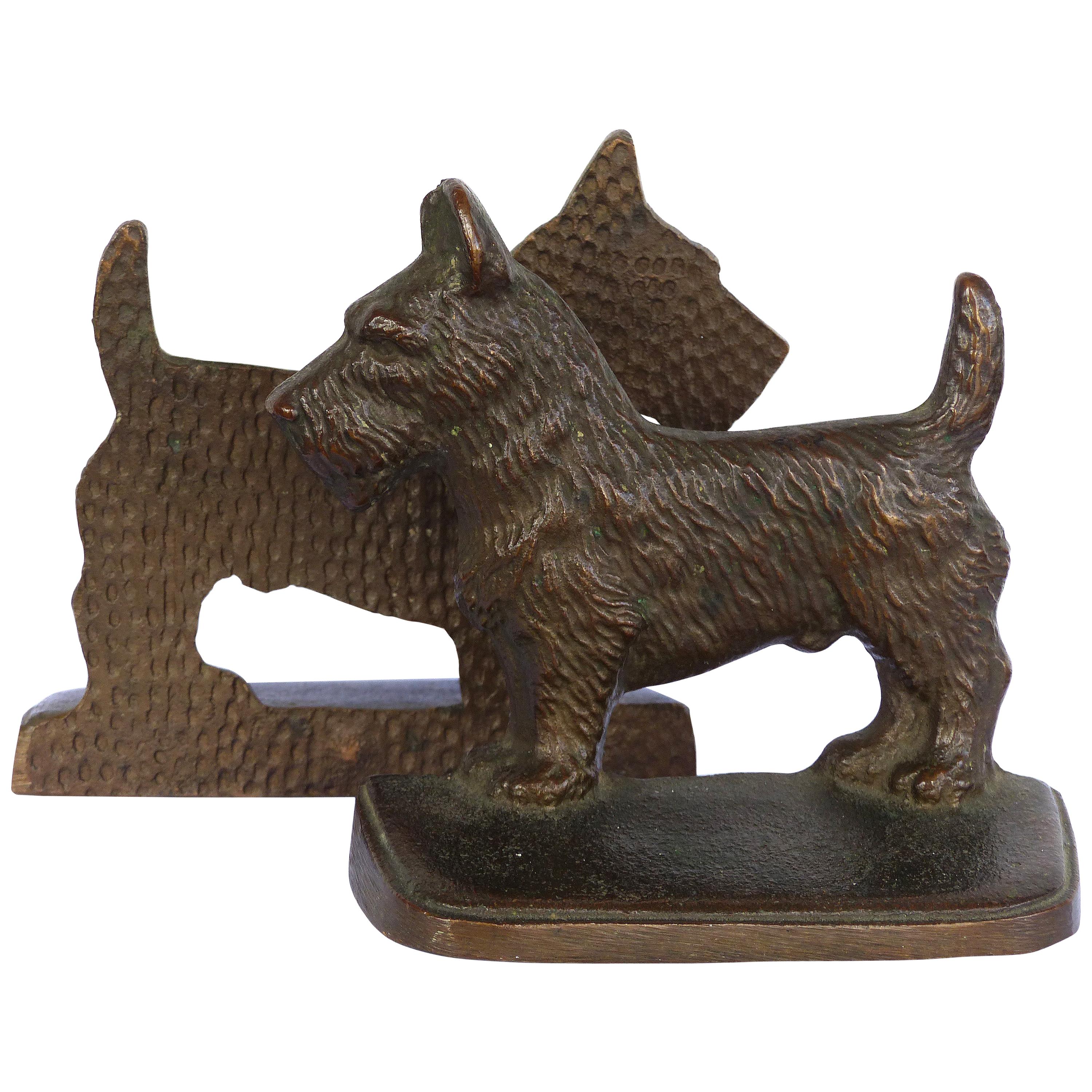 Pair Frosted Cobalt Blue Scotty Dog Bookends 