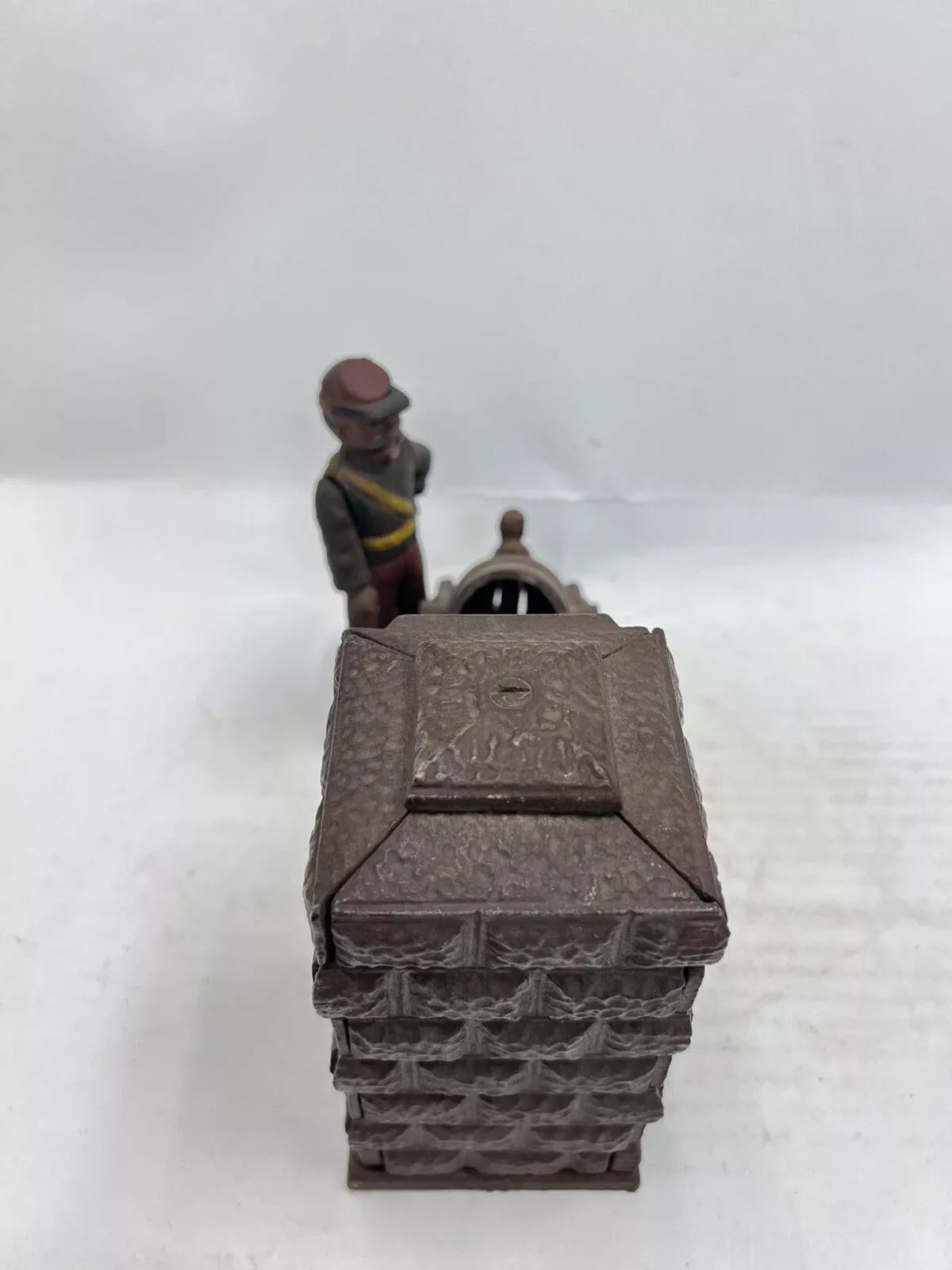 Unknown Vintage Cast Iron Still Bank Artillery Bank Coin Bank Book of Knowledge
