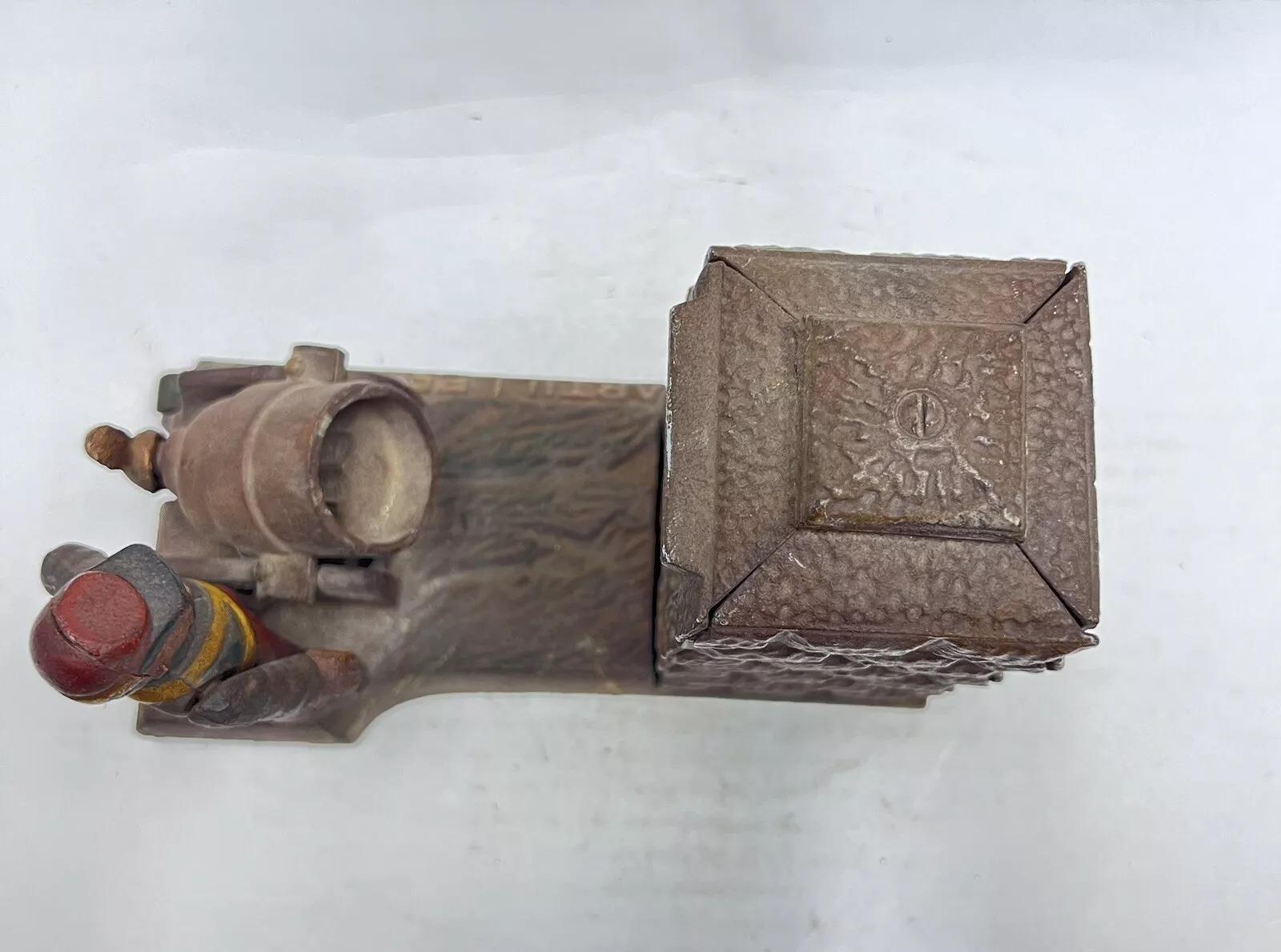 Vintage Cast Iron Still Bank Artillery Bank Coin Bank Book of Knowledge In Good Condition In Philadelphia, PA