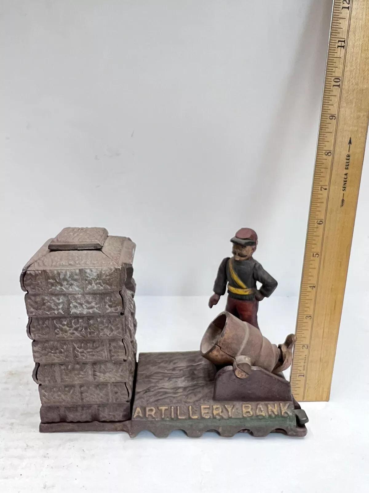 Vintage Cast Iron Still Bank Artillery Bank Coin Bank Book of Knowledge 3