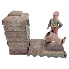 Vintage Cast Iron Still Bank Artillery Bank Coin Bank Book of Knowledge