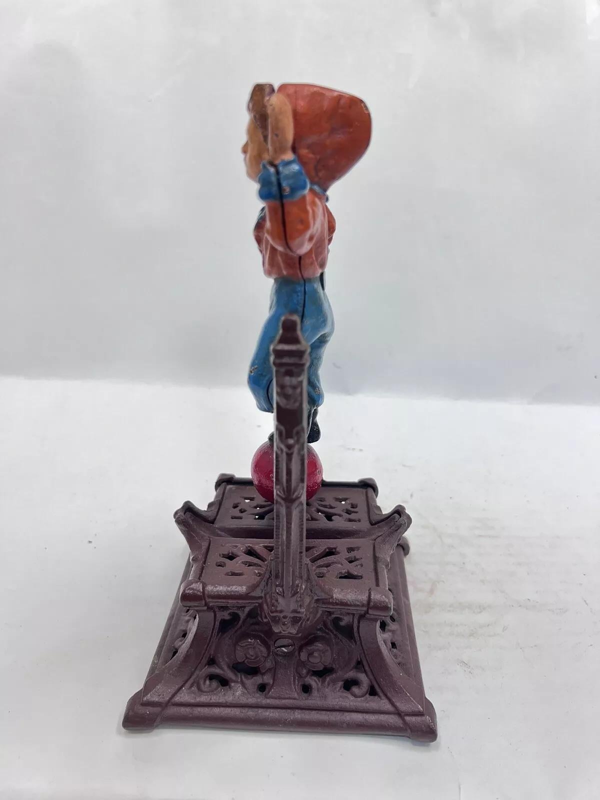 Art Deco Vintage Cast Iron Still Bank Boy On Trapeze Book Of Knowledge Mechanical Bank