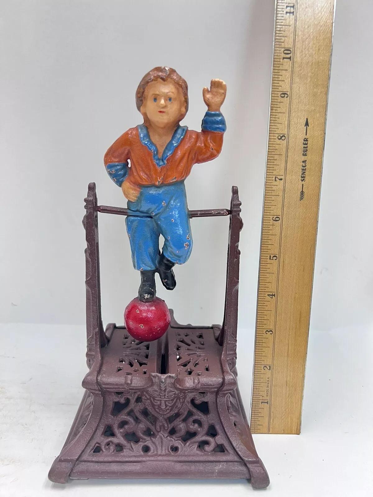 Vintage Cast Iron Still Bank Boy On Trapeze Book Of Knowledge Mechanical Bank 2