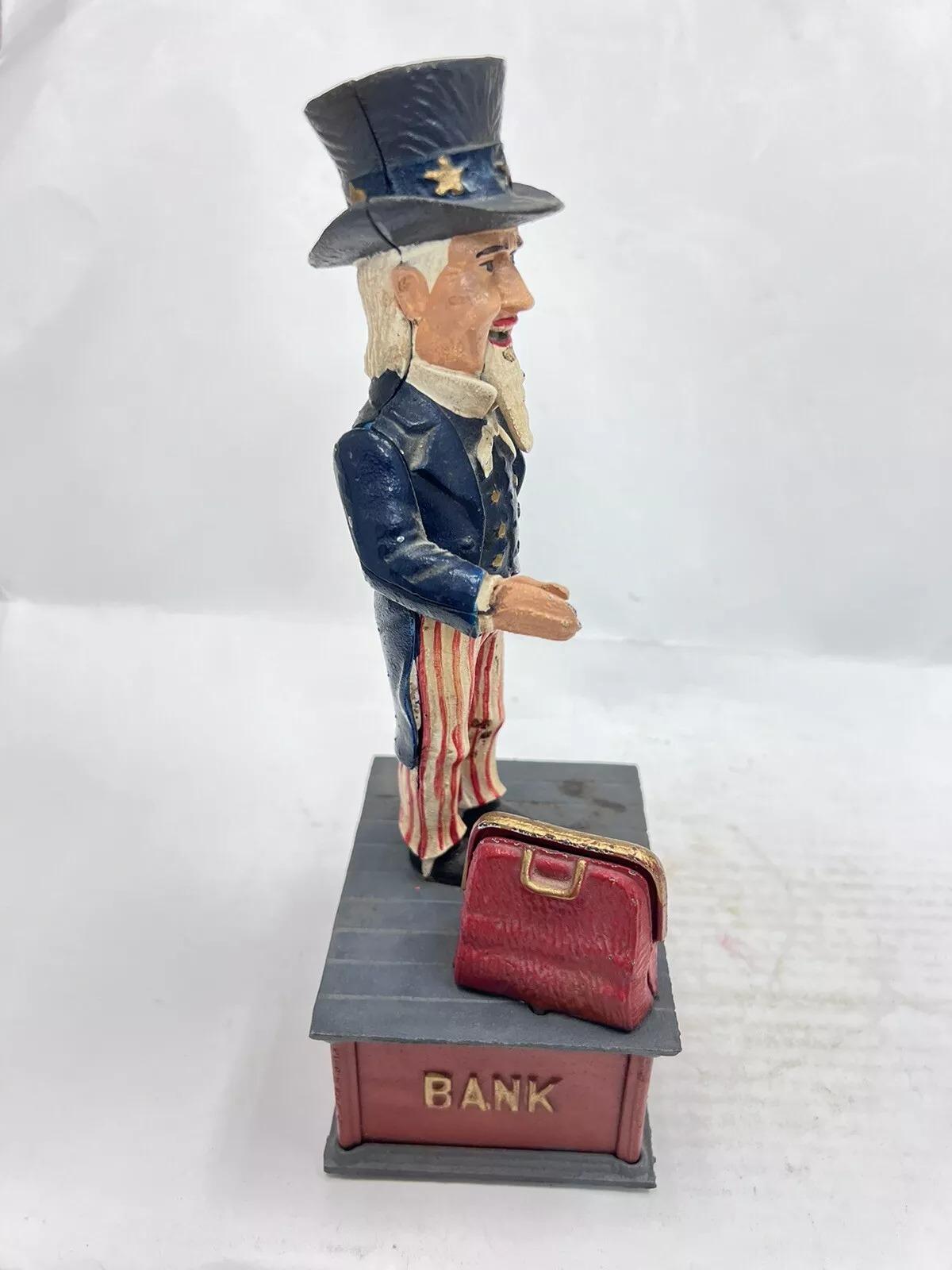 Unknown Vintage Cast Iron Still Bank Uncle Sam Novelty Bank Book of Knowledge For Sale