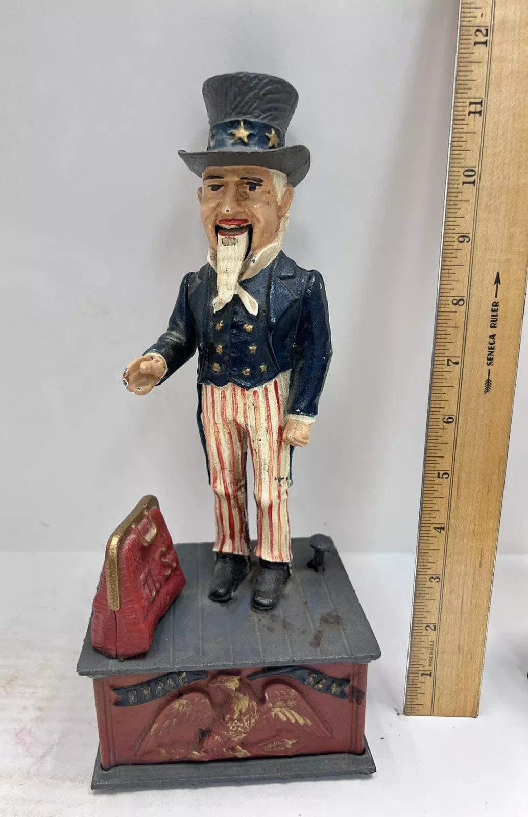 Vintage Cast Iron Still Bank Uncle Sam Novelty Bank Book of Knowledge For Sale 2